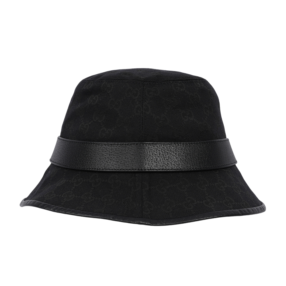 【GUCCI】GG Logo 帆布及牛皮復古漁夫帽 M/L號(黑色) 576587 4HG53 1060