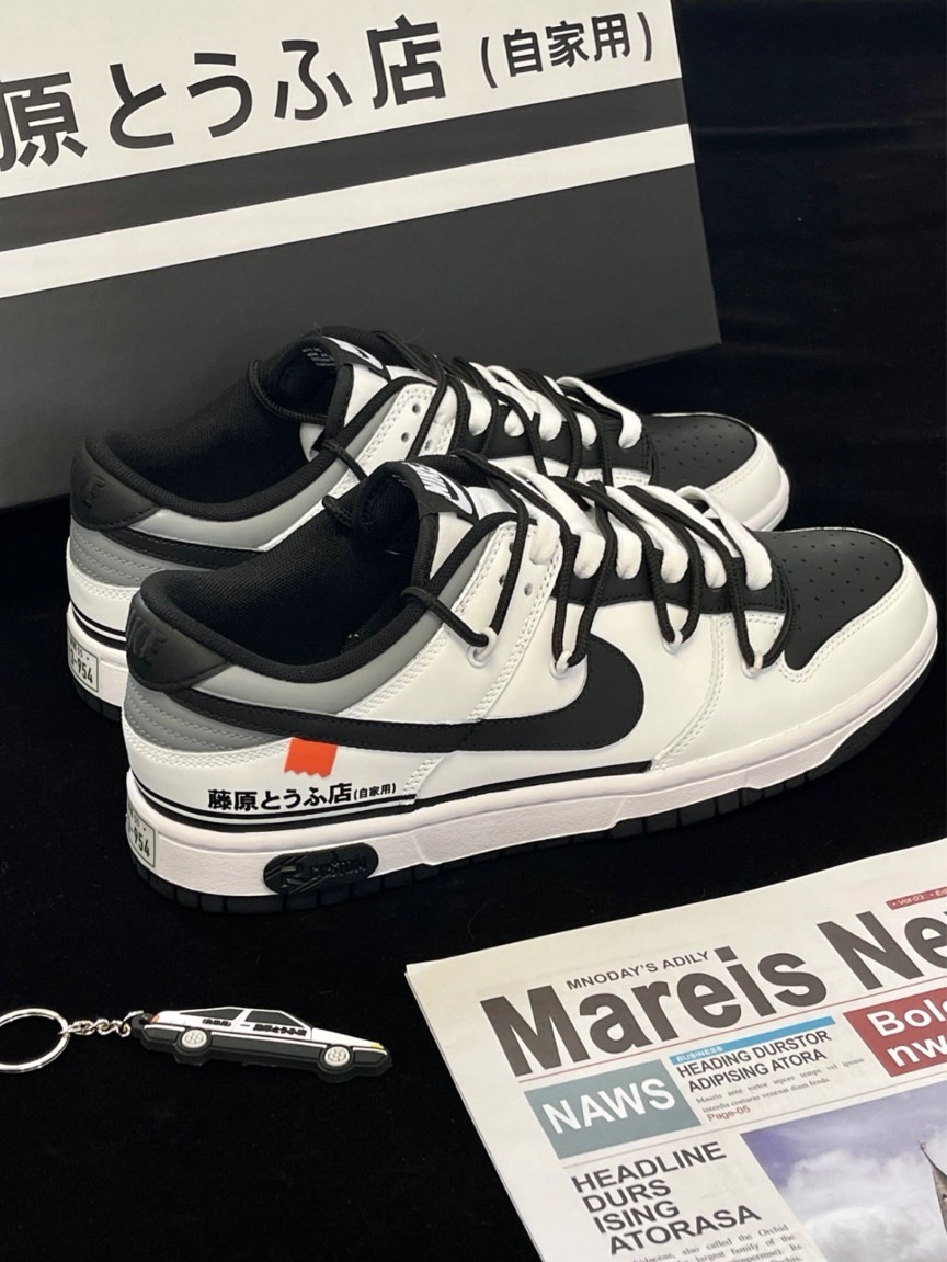【訂製鞋款】Nike dunk low RISK 頭文字D AE86 藤原豆腐店 自用 黑白 雙鞋帶 DJ6188002(Team27-男款賽車主題) DD1391100