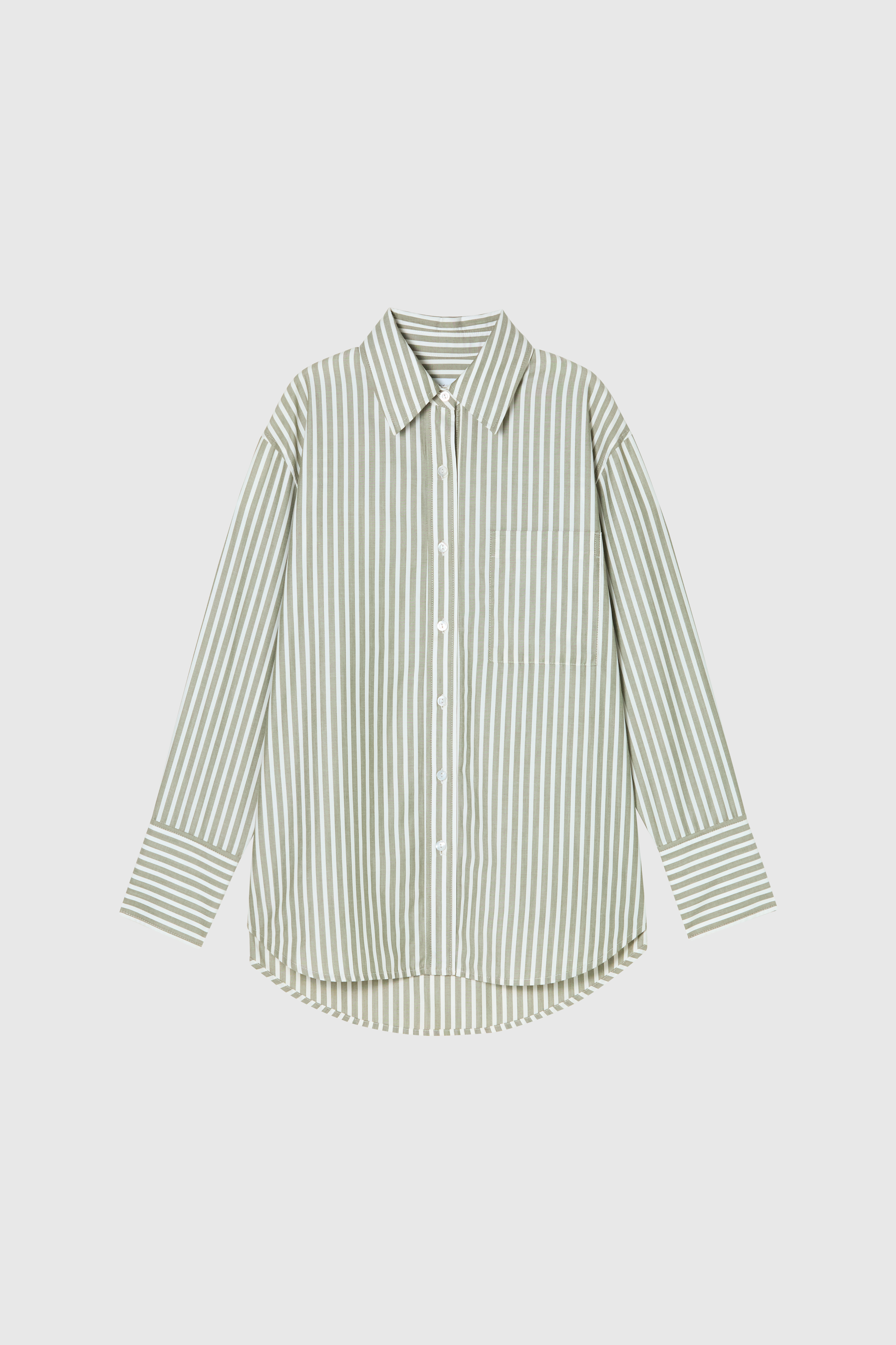 STRIPE 落肩長袖襯衫 女（松葉綠）