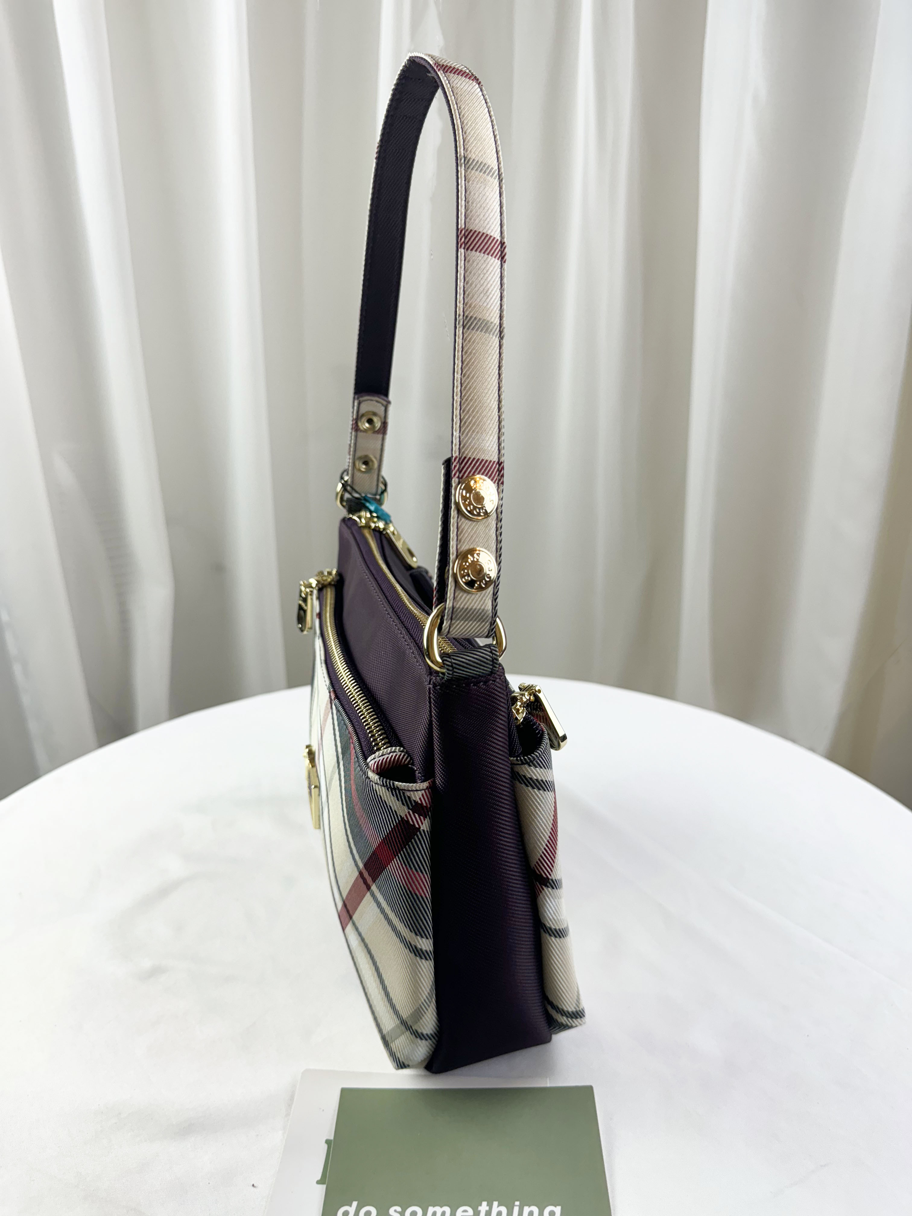 GOODS 紫格紋拼色防潑水肩背包 #2563