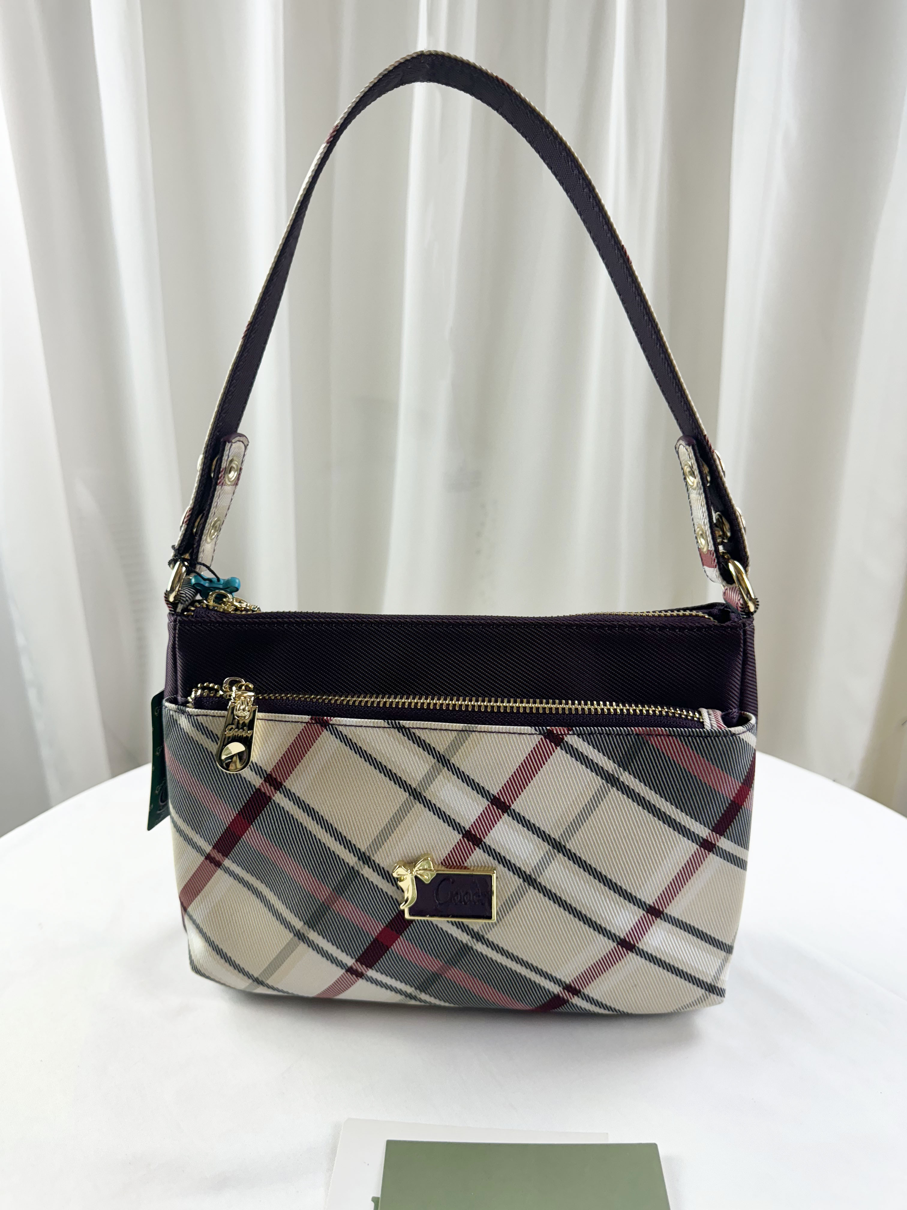 GOODS 紫格紋拼色防潑水肩背包 #2563