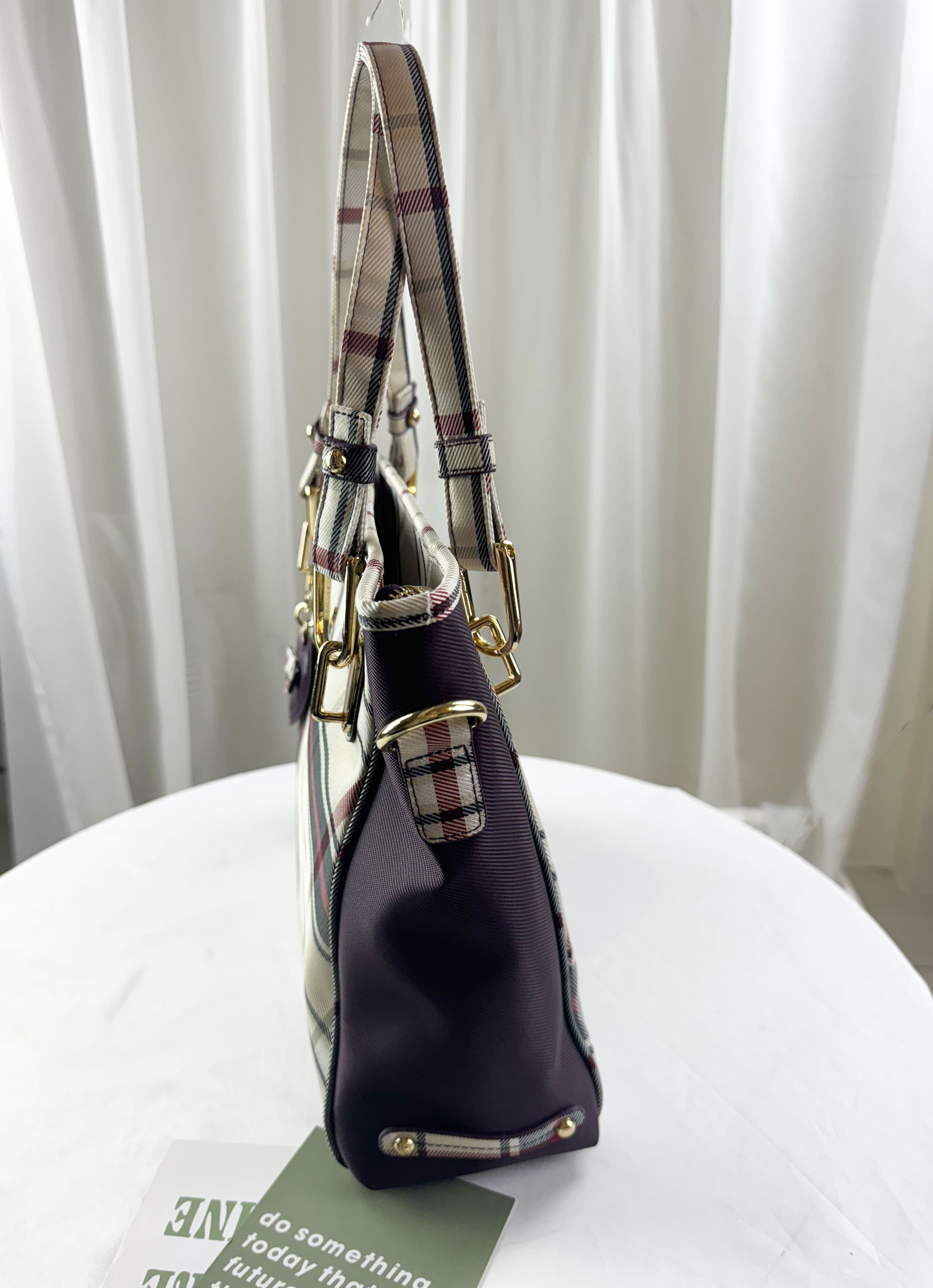 GOODS 紫格紋拼色防潑水手提包 / 側背包 #2039