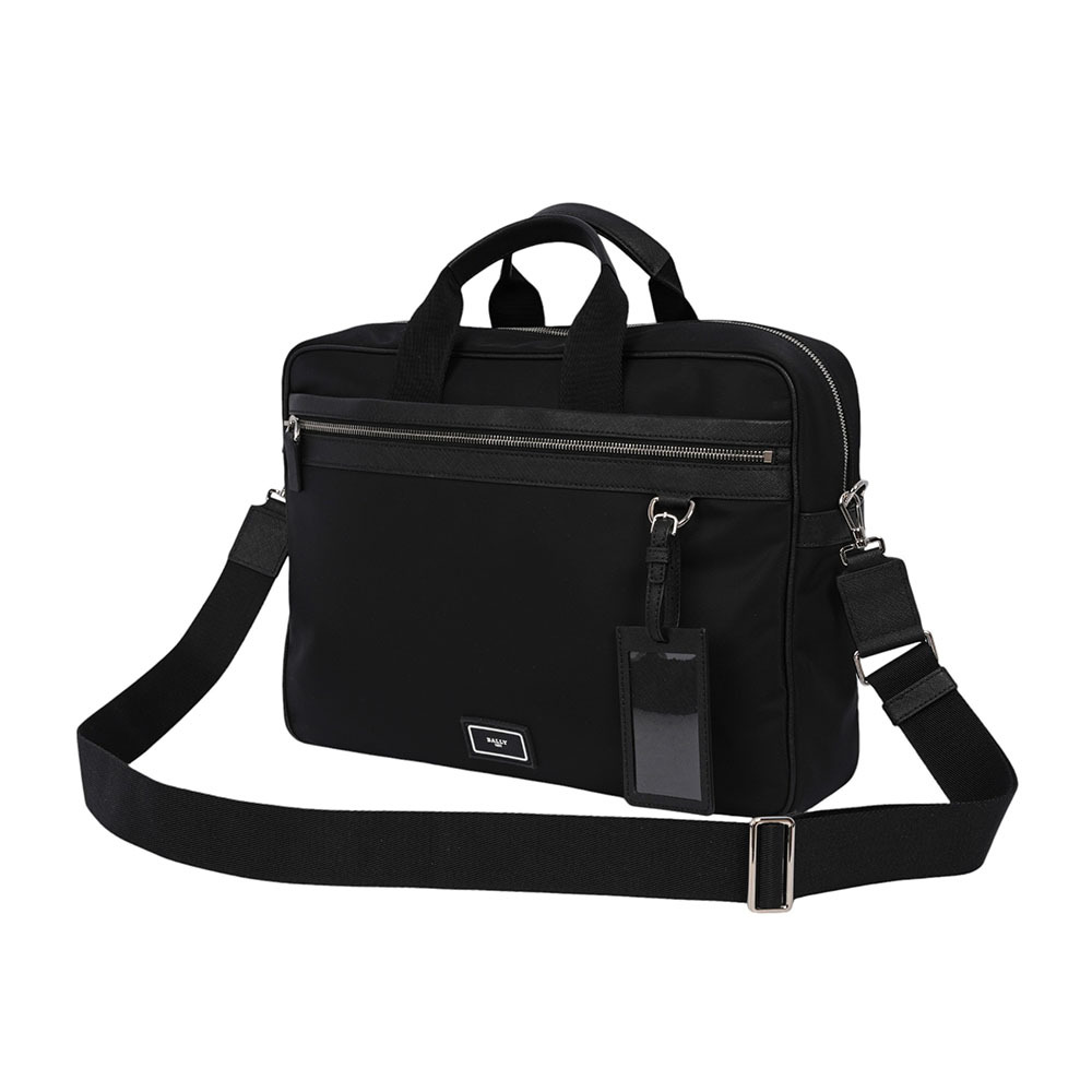 【BALLY】Nyck 浮雕橡膠標誌尼龍手提/斜背二用公事包(黑色) MAB00A NY076 U901P