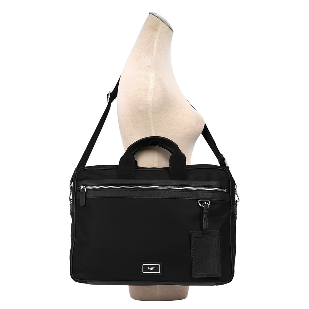 【BALLY】Nyck 浮雕橡膠標誌尼龍手提/斜背二用公事包(黑色) MAB00A NY076 U901P