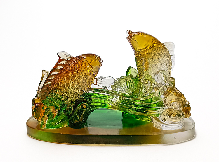 鹿港窯禮品館│琉璃吉慶雙魚擺飾 - 豐收與幸福的象徵