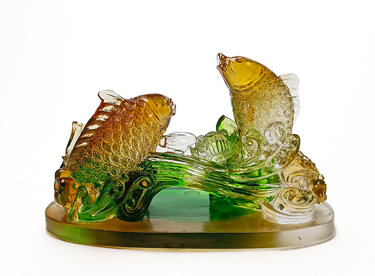 鹿港窯禮品館│琉璃吉慶雙魚擺飾 - 豐收與幸福的象徵