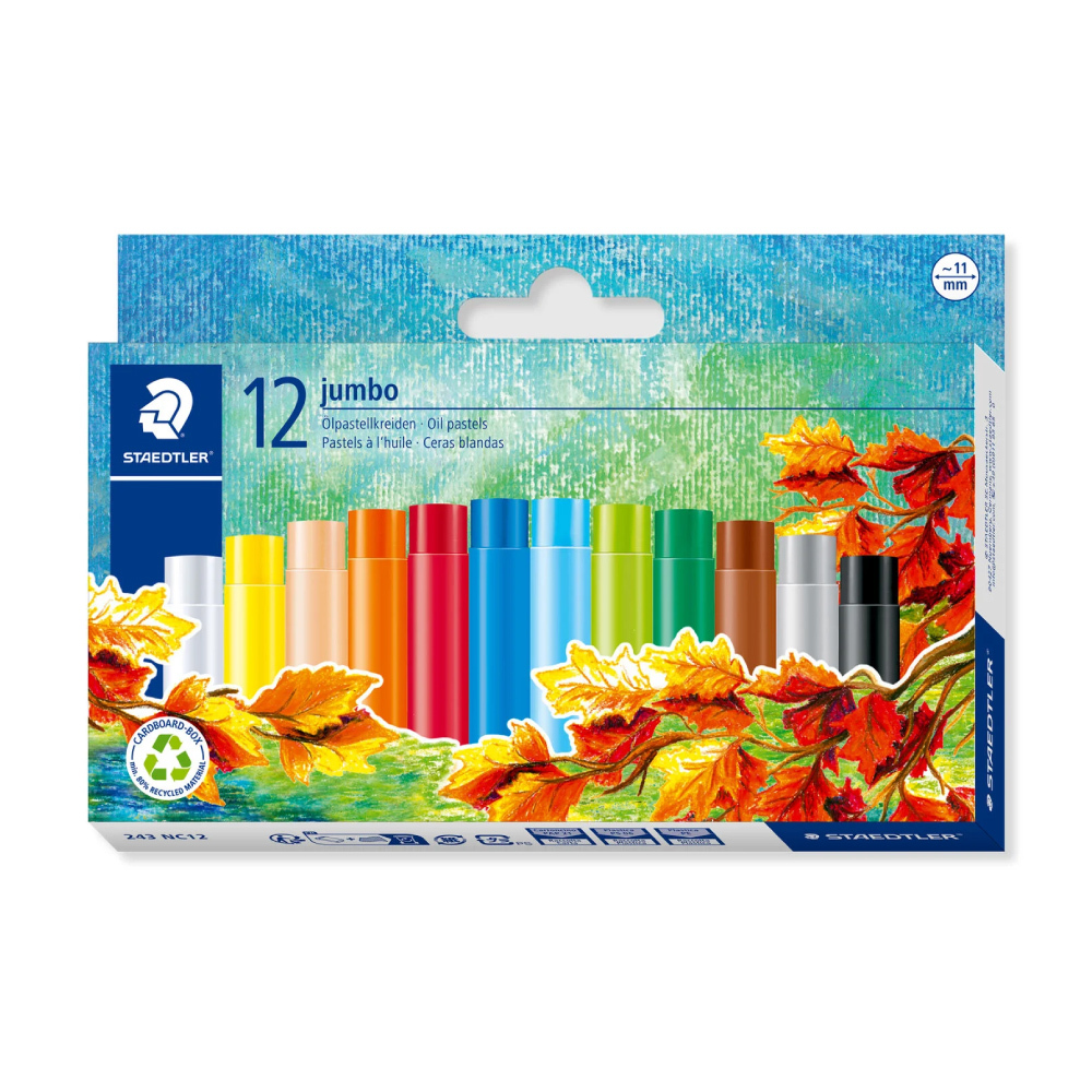 【STAEDTLER 施德樓】快樂學園 加寬型無毒粉蠟筆12色組 MS243 NC12