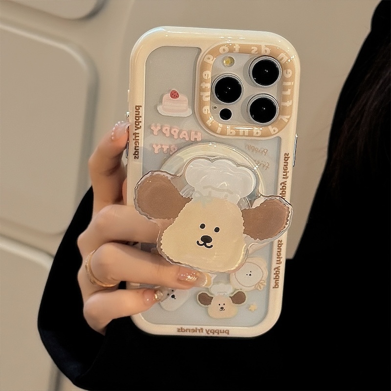 《10810》廚師帽大耳狗狗磁吸手機殼(附氣囊支架&掛繩)