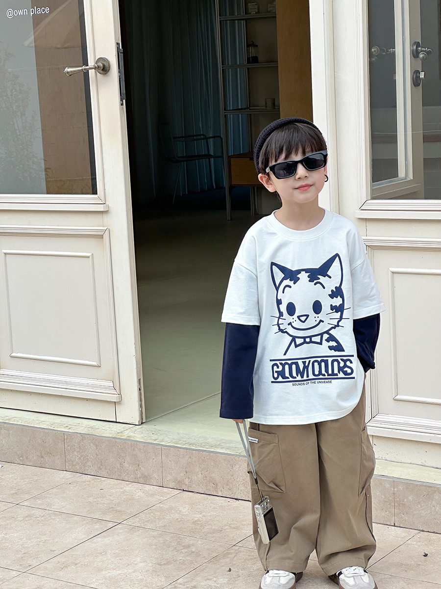 純棉假兩件貓咪上衣