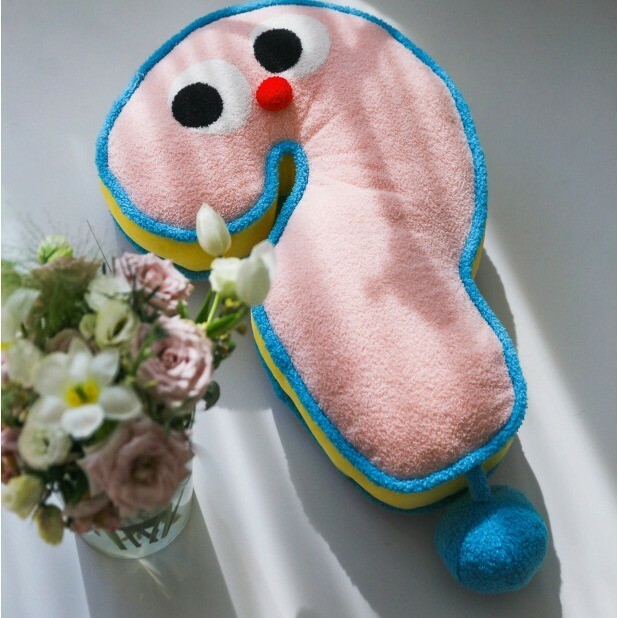 《4927》可愛撞色大眼睛粉紅星星問號抱枕