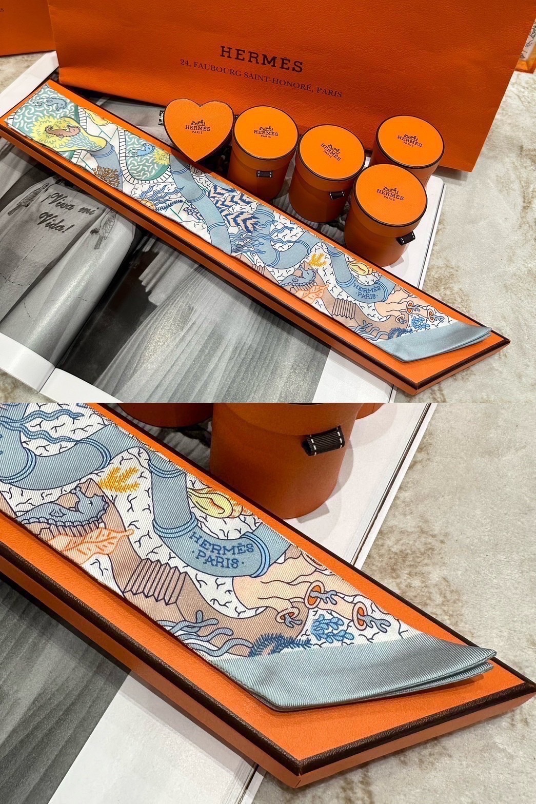 HERMES Splash Park Twilly絲巾 青色