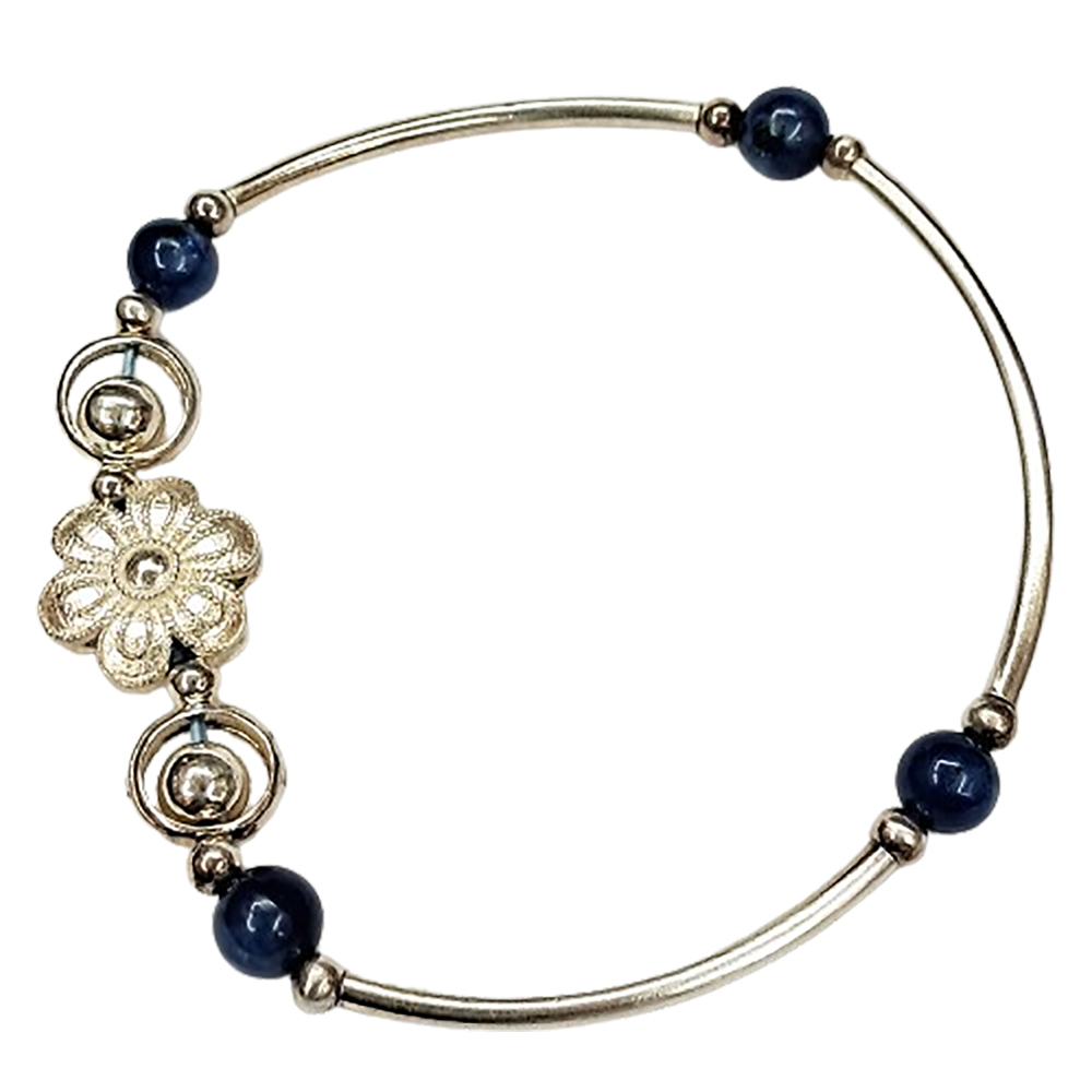 藍晶石5mm+好人緣花925純銀手鍊【十方】148828