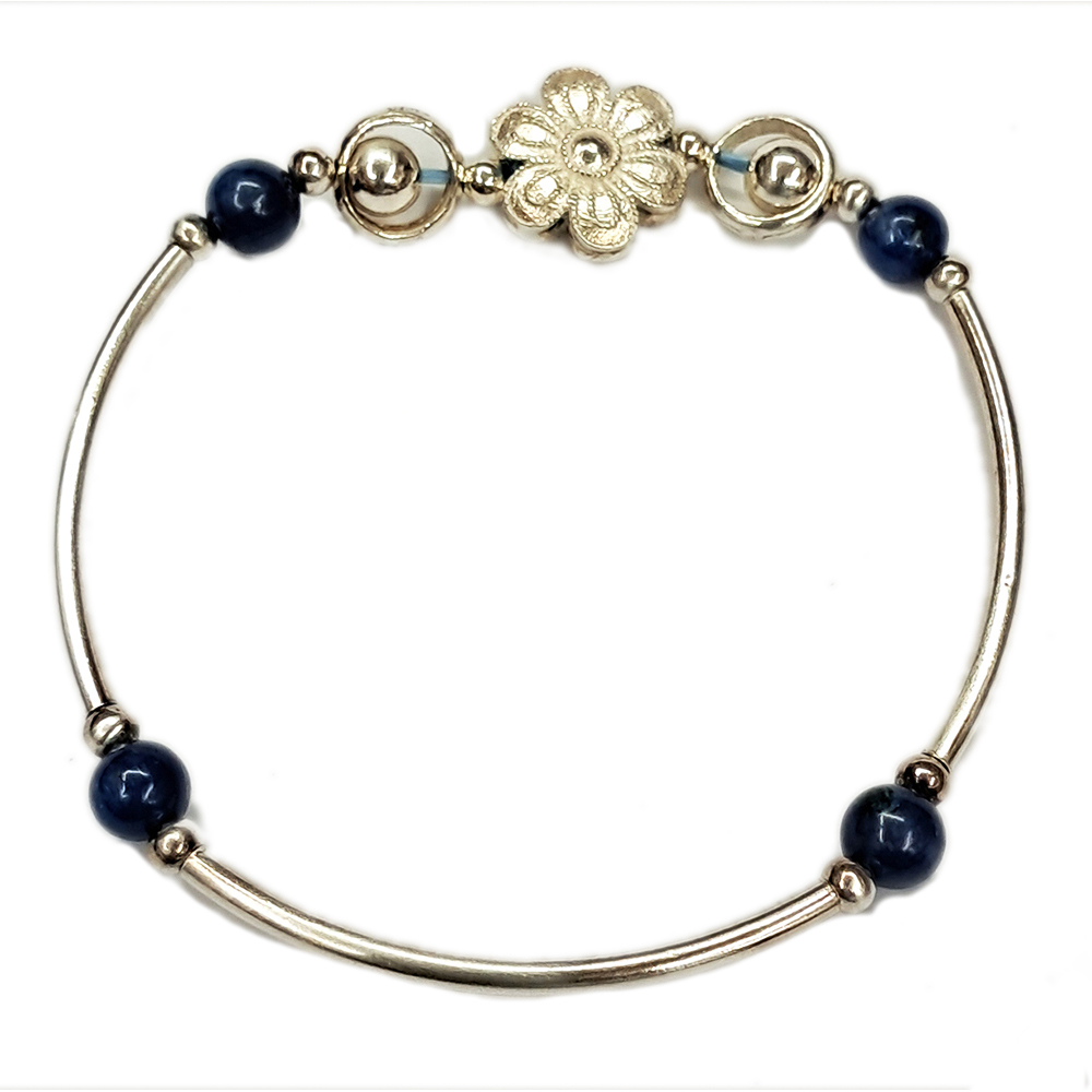藍晶石5mm+好人緣花925純銀手鍊【十方】148828