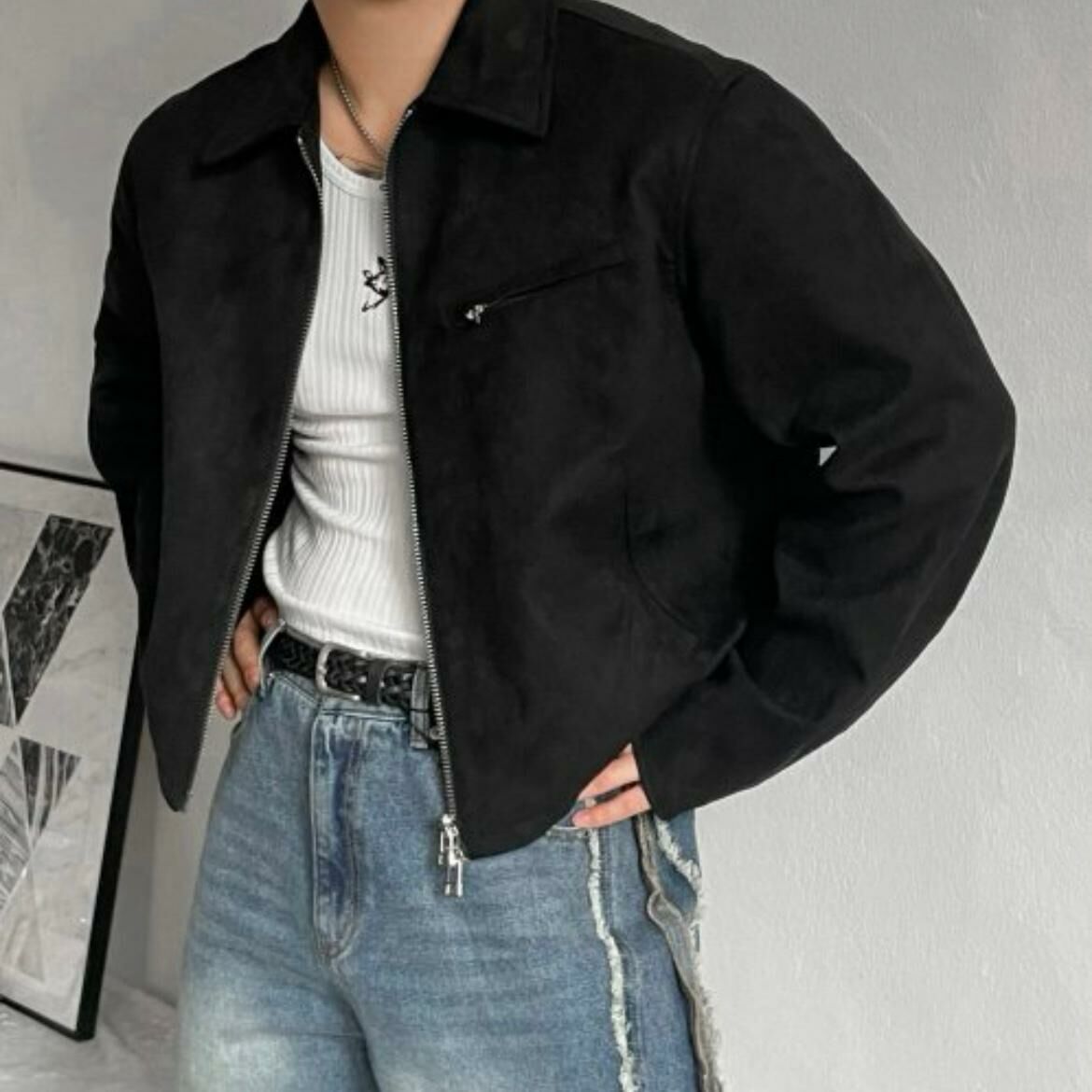 反領拉鍊猄皮褸 D.B.Y.M-044JK