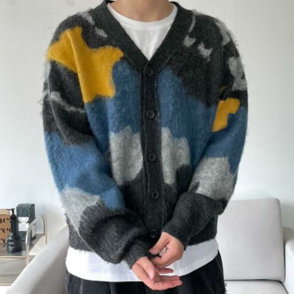 拼色V領開胸針織外套 D.B.Y.M-045JK