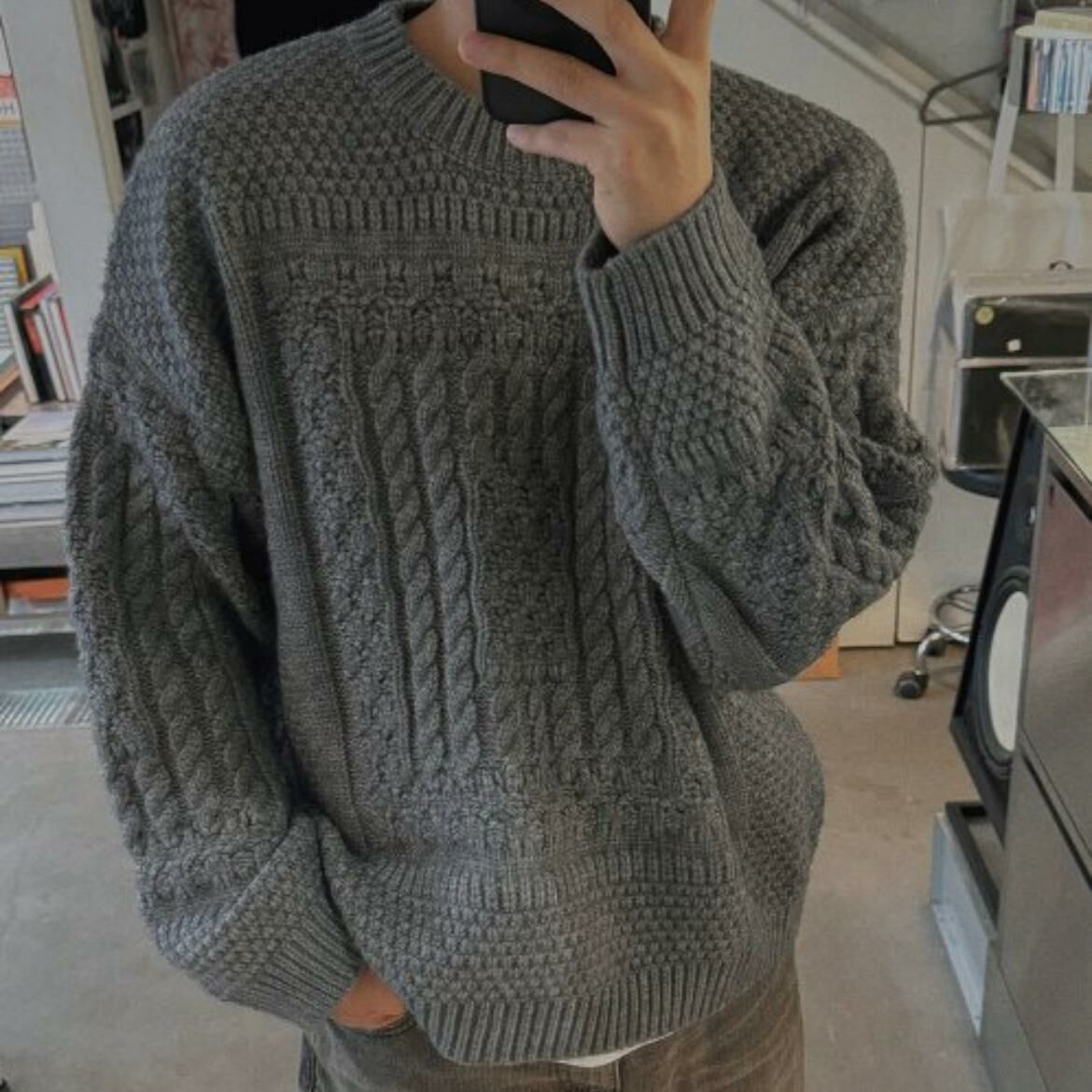 淨色圓領暗菱紋針織衫 D.B.Y.M-046T