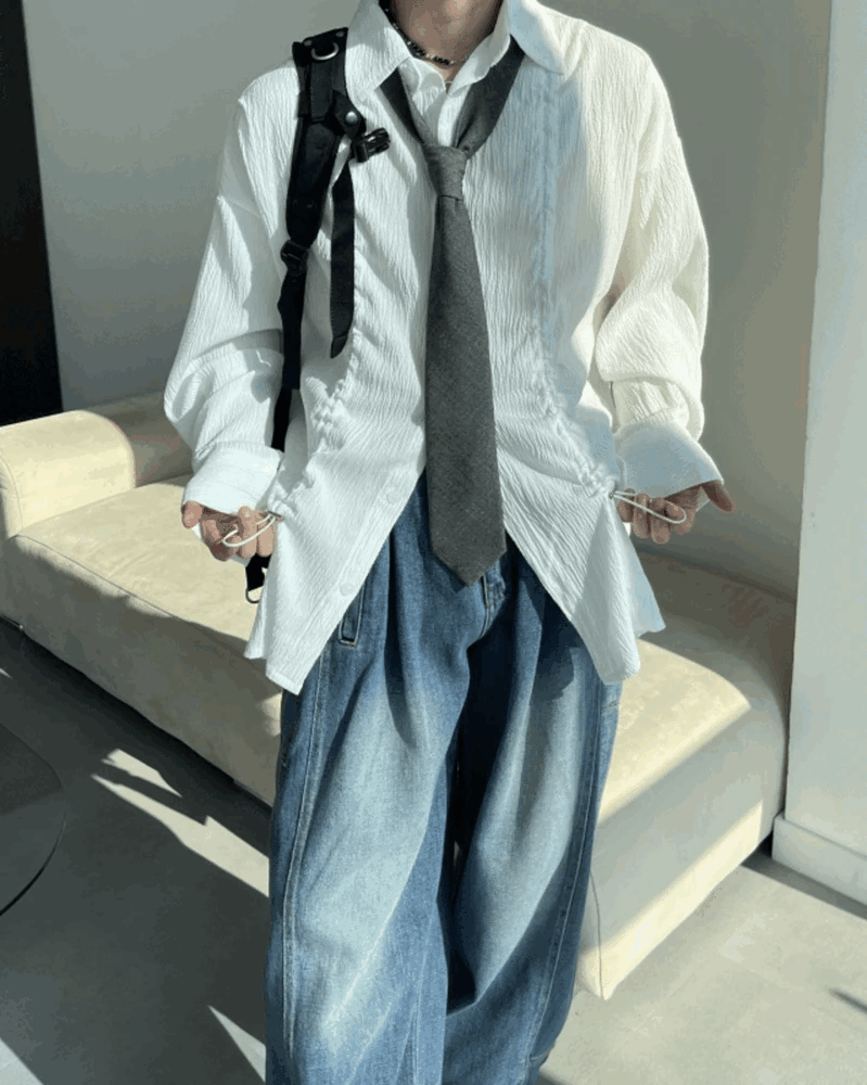 抽繩套袖燈籠版型襯衫