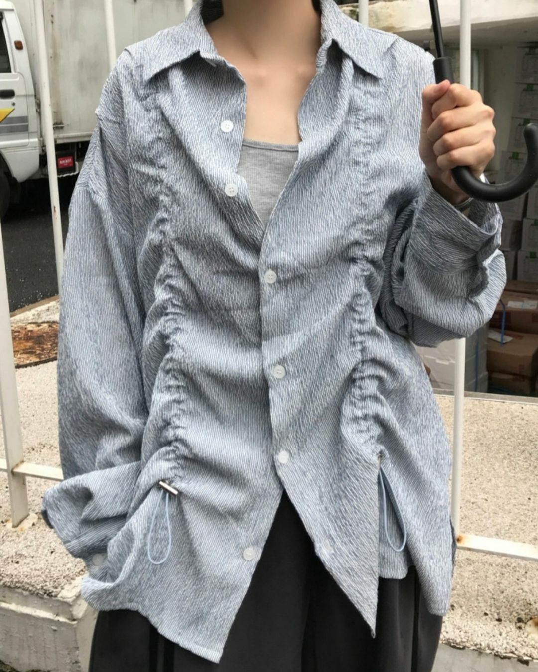 抽繩套袖燈籠版型襯衫