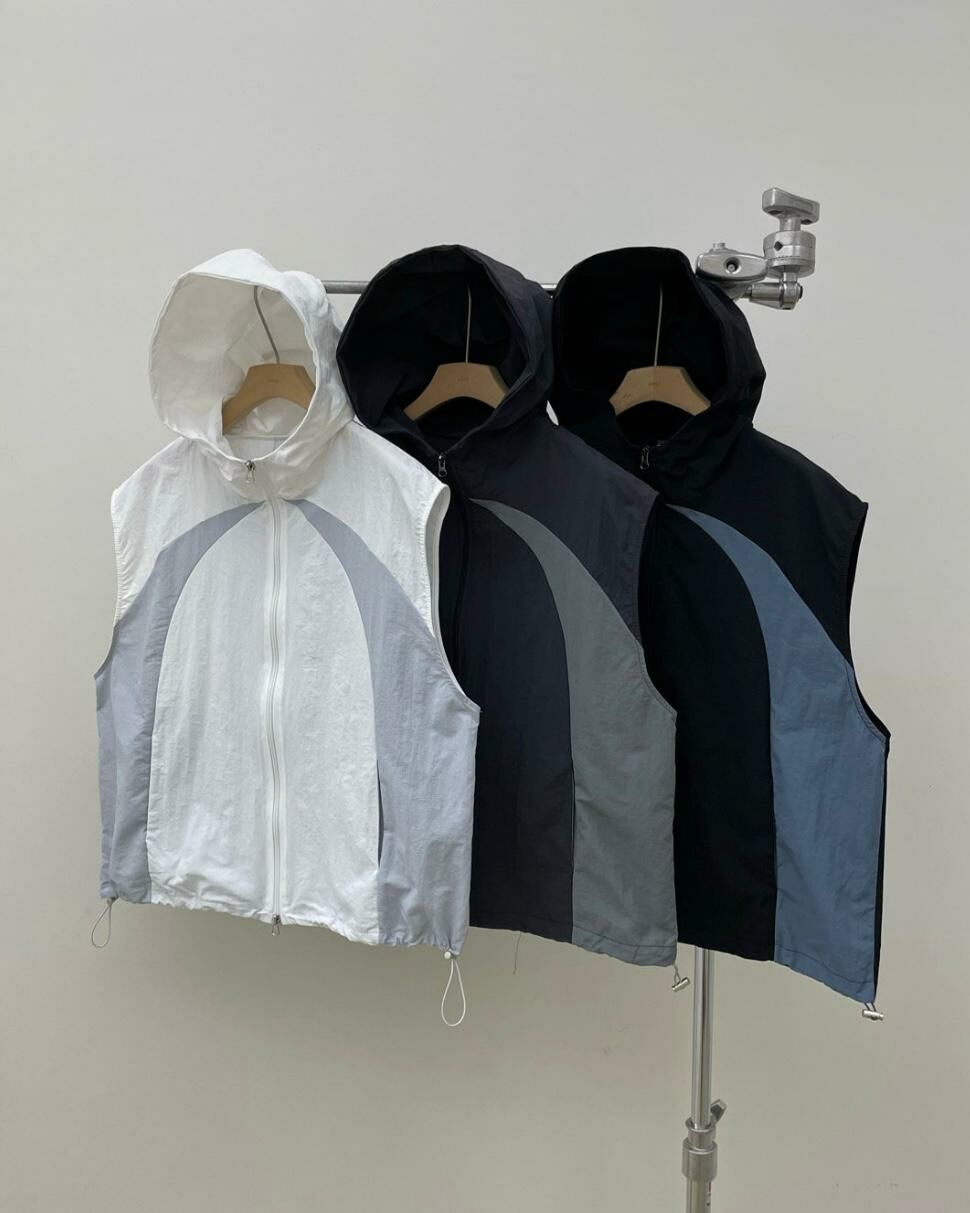 拼色連帽拉鍊背心褸 EASY-025V