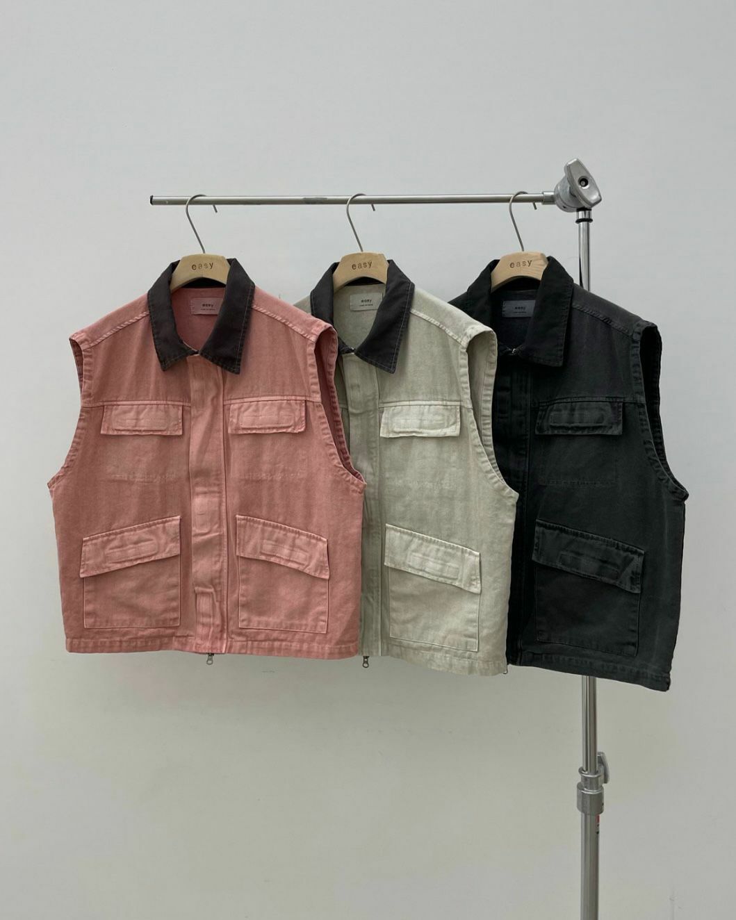 洗水反領拉鍊背心褸 EASY-026V