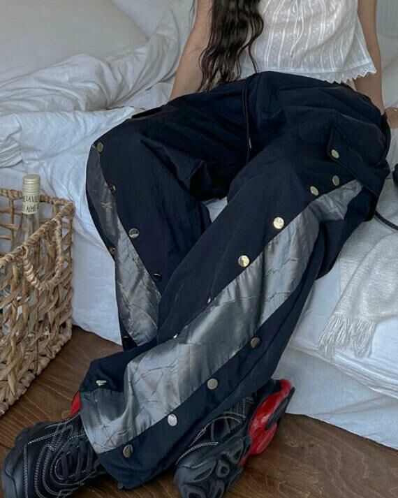 拼色可束腳鬆身褲 EASY-047P