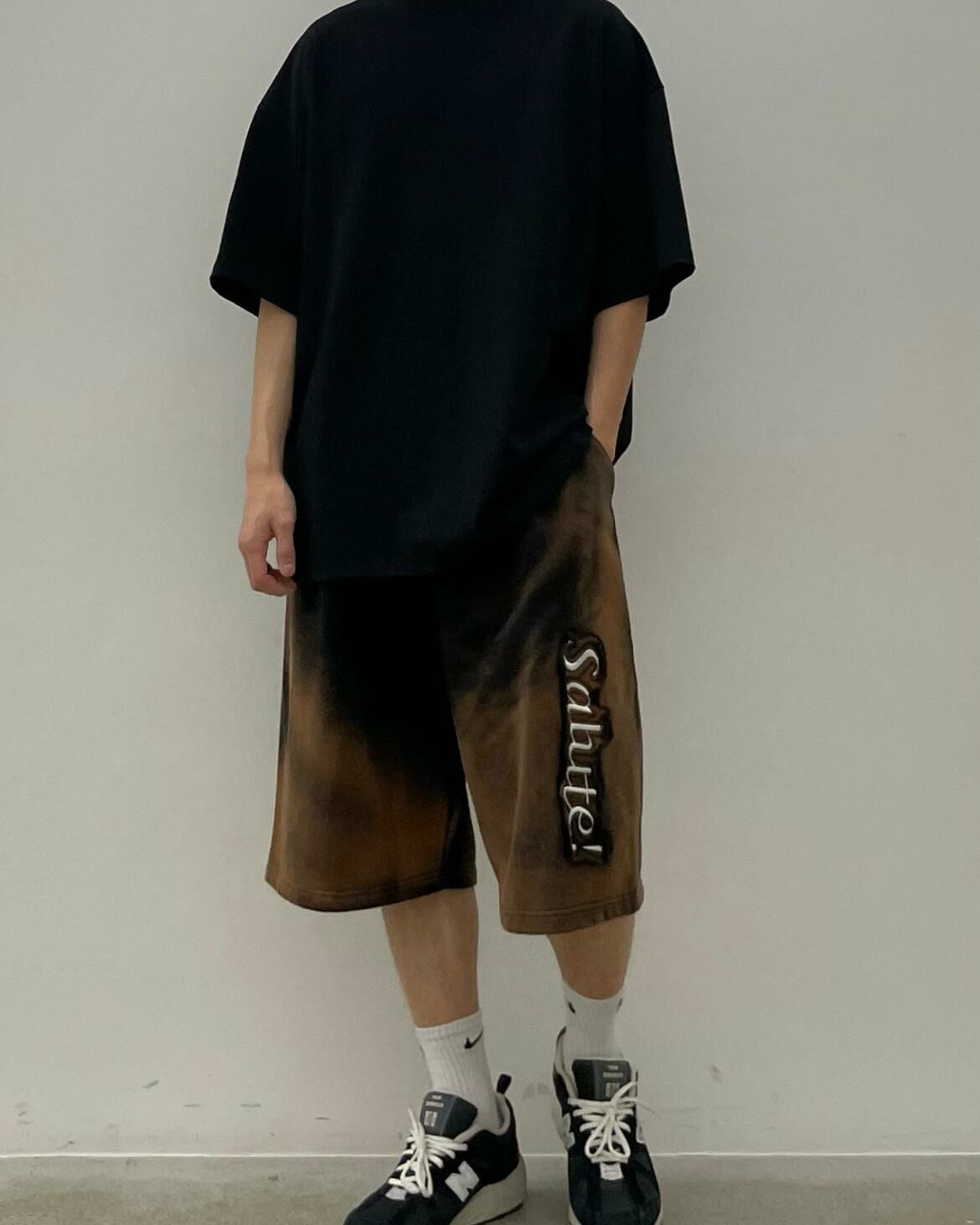 仿污英文字圖案短褲 EASY-049P