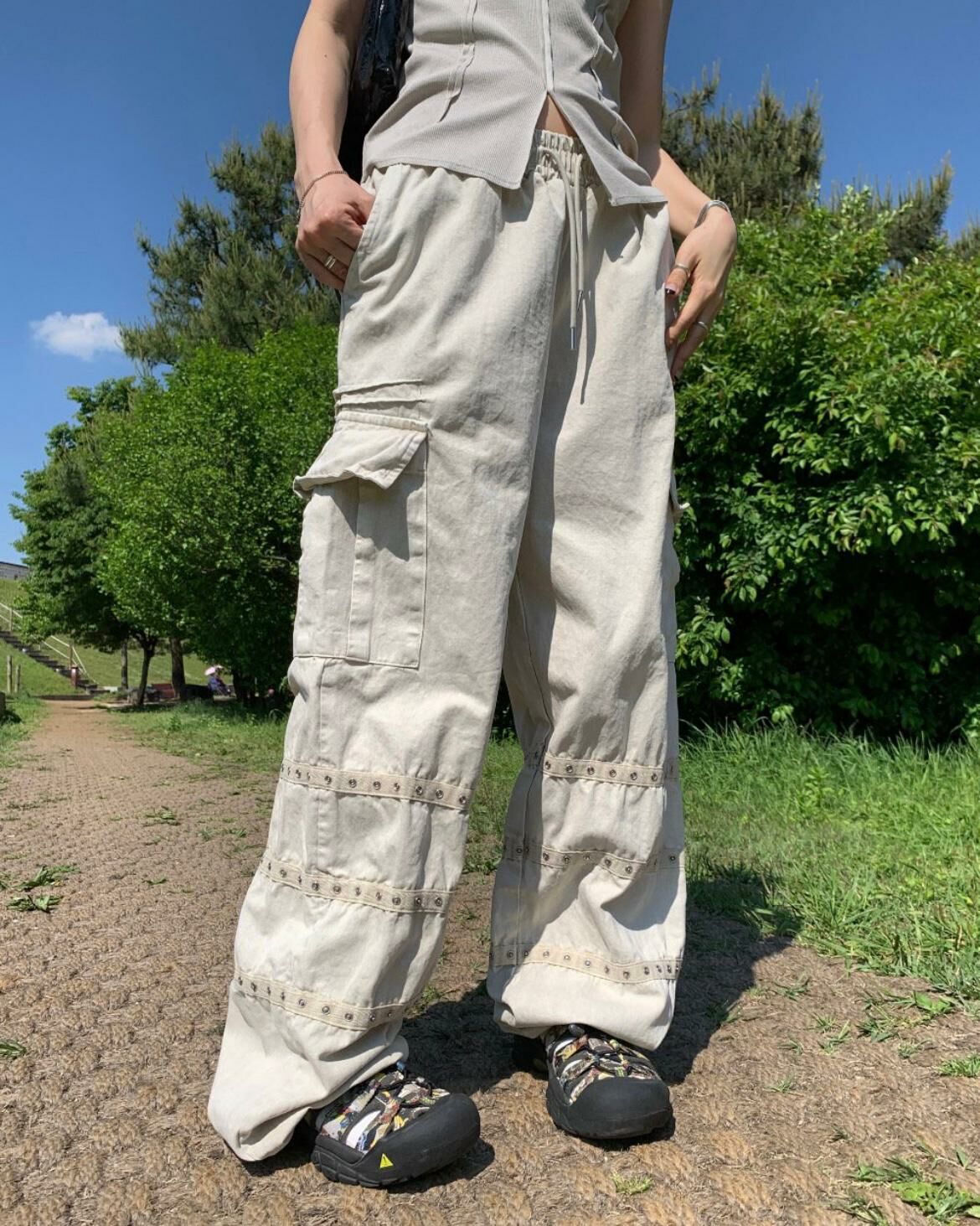 洗水淨色工裝鬆身褲 EASY-028P