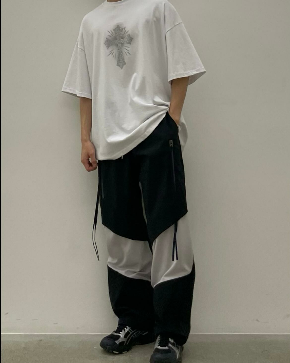 拼色可束腳鬆身褲 EASY-032P