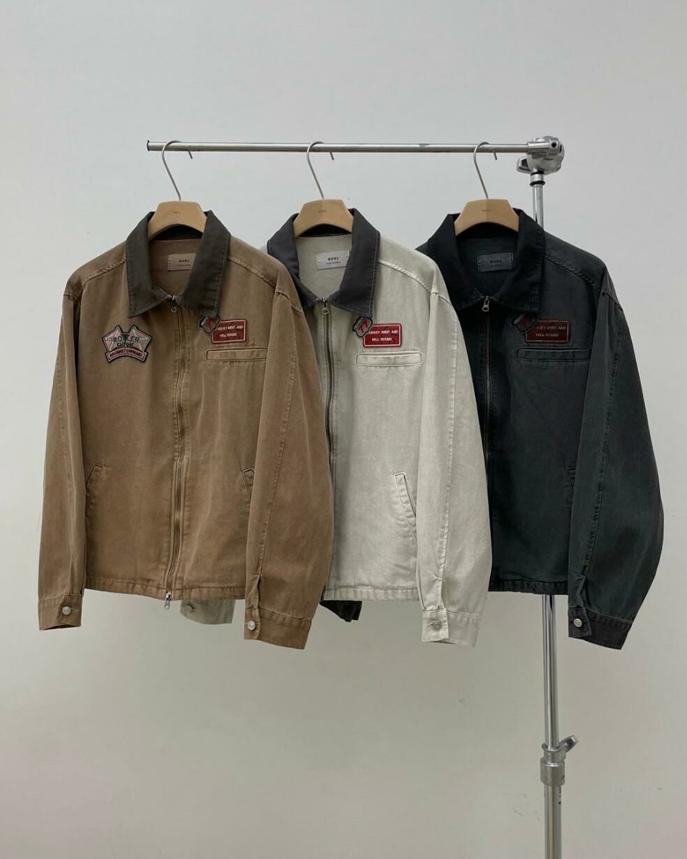 洗水綉章拉鍊外套 EASY-042JK