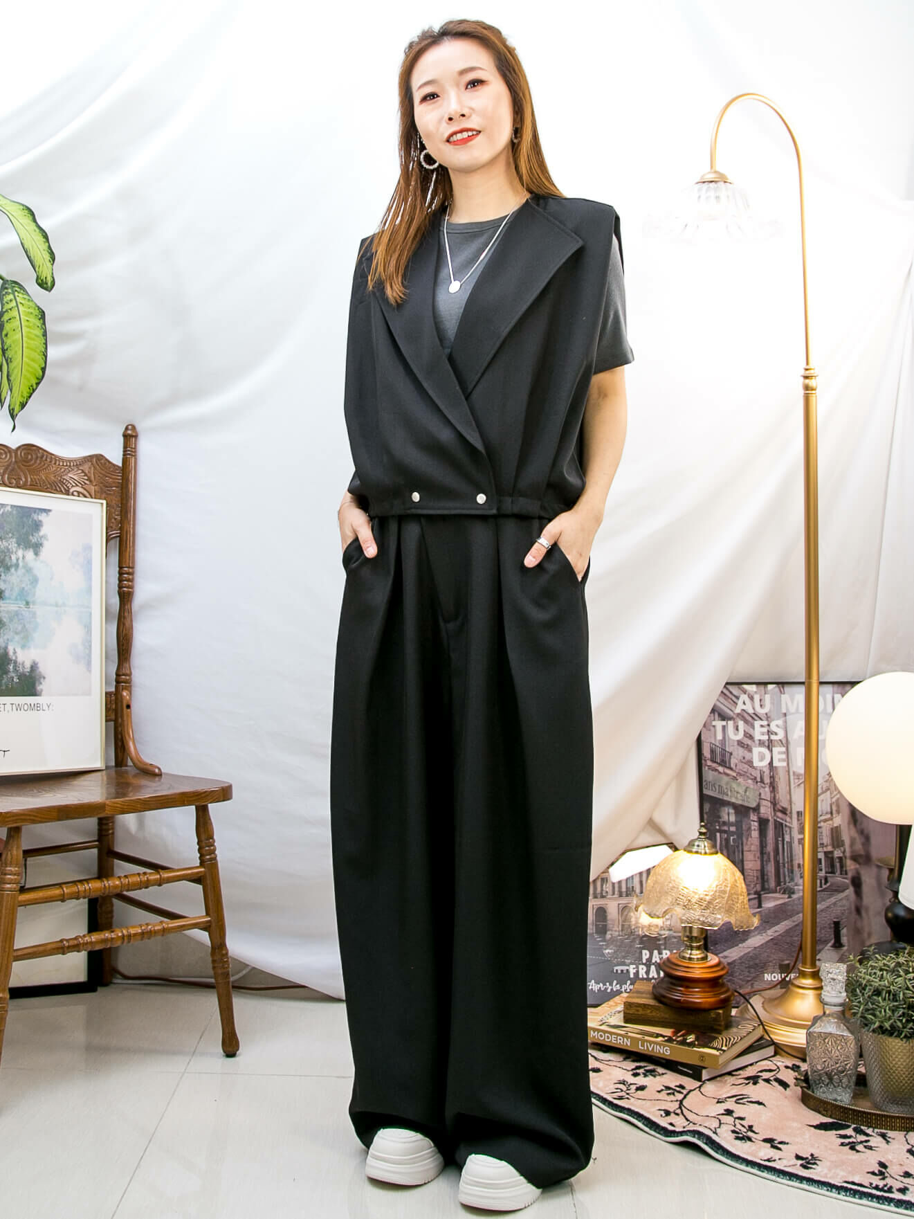 全開胸下擺啪鈕 ‧ 扯布料背心外套【2413-1048】