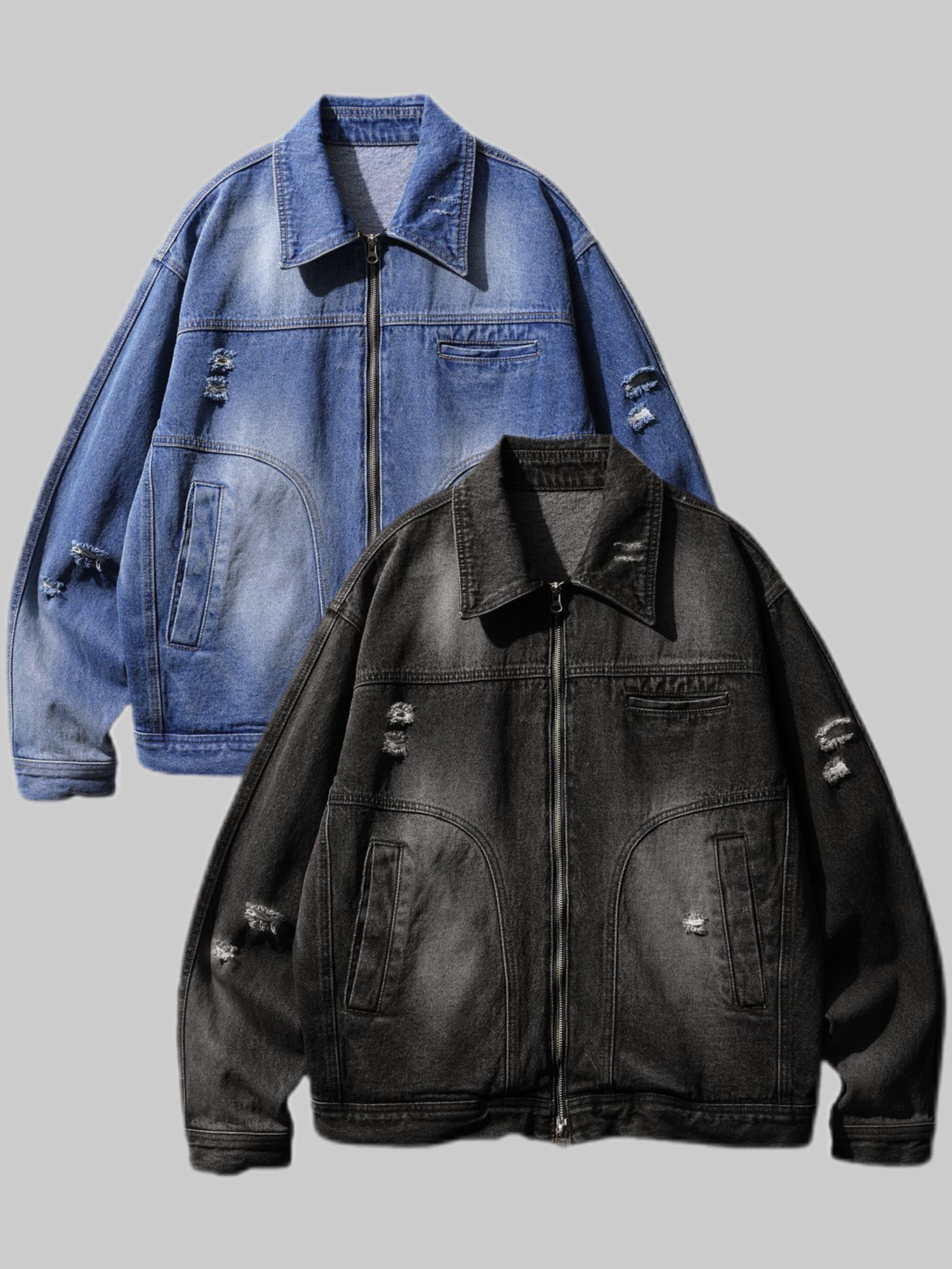 <預購> 韓國PUNCHLINE騎士風雙向拉鍊牛仔外套