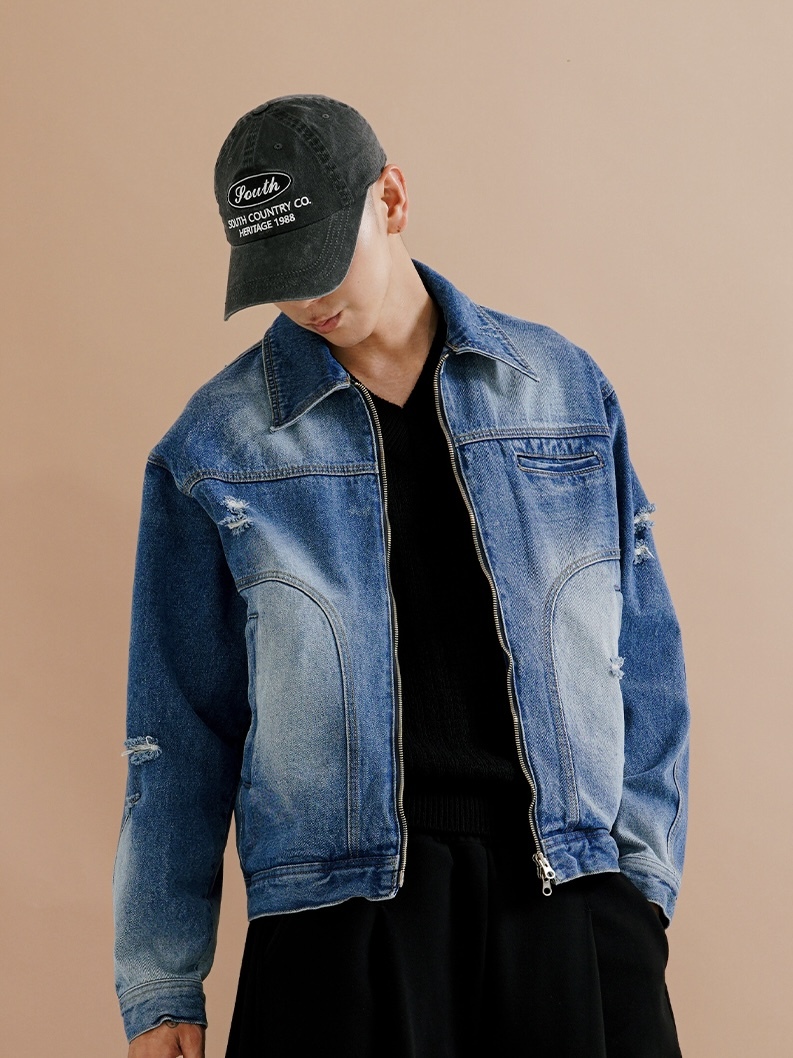 <預購> 韓國PUNCHLINE騎士風雙向拉鍊牛仔外套