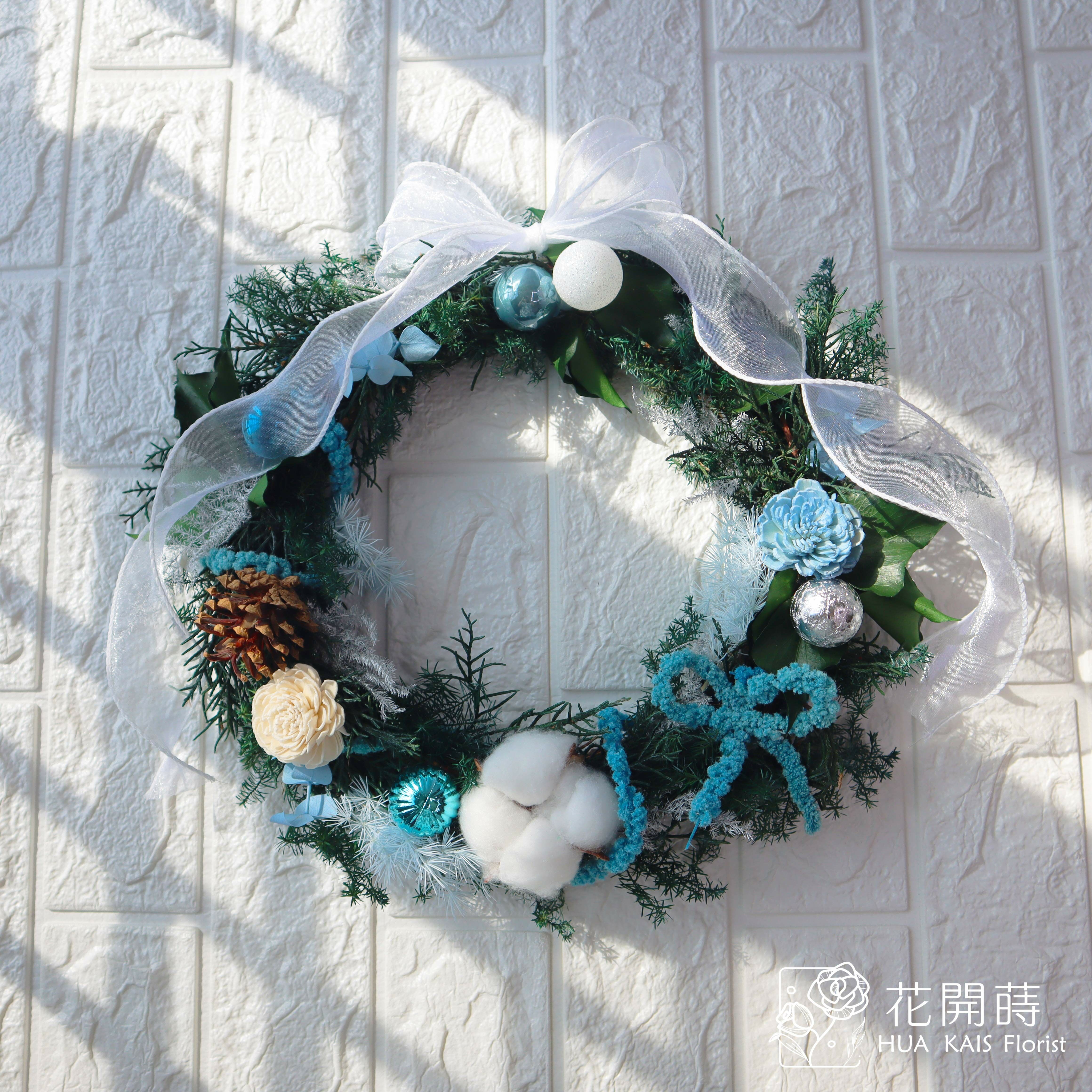 永生聖誕花圈|雪花藍聖誕花圈|聖誕花圈|藍色聖誕花圈|花圈|聖誕布置