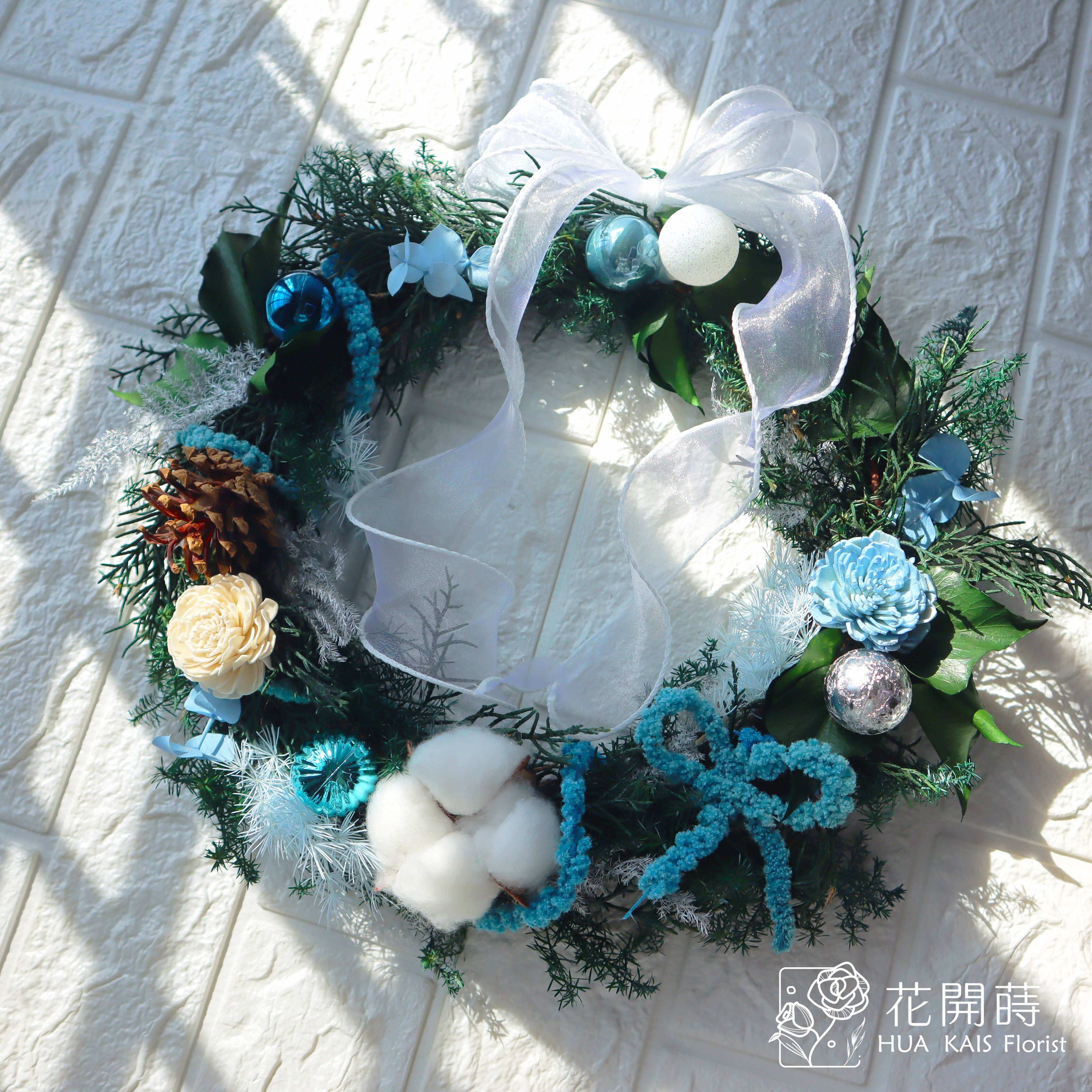 永生聖誕花圈|雪花藍聖誕花圈|聖誕花圈|藍色聖誕花圈|花圈|聖誕布置