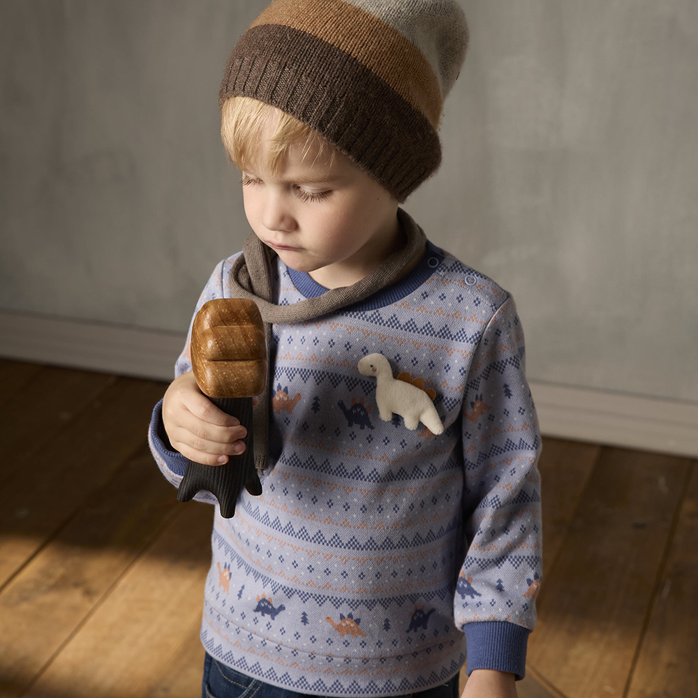 PIPPY 滿版緹花立體小恐龍長袖上衣 藍