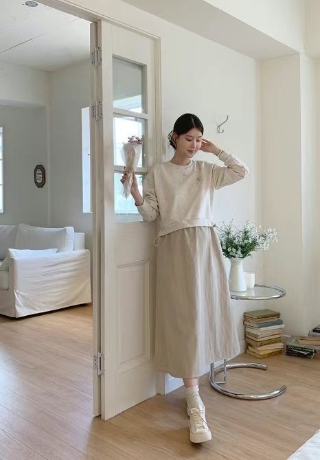 衛衣拼風衣料連身裙(14199)