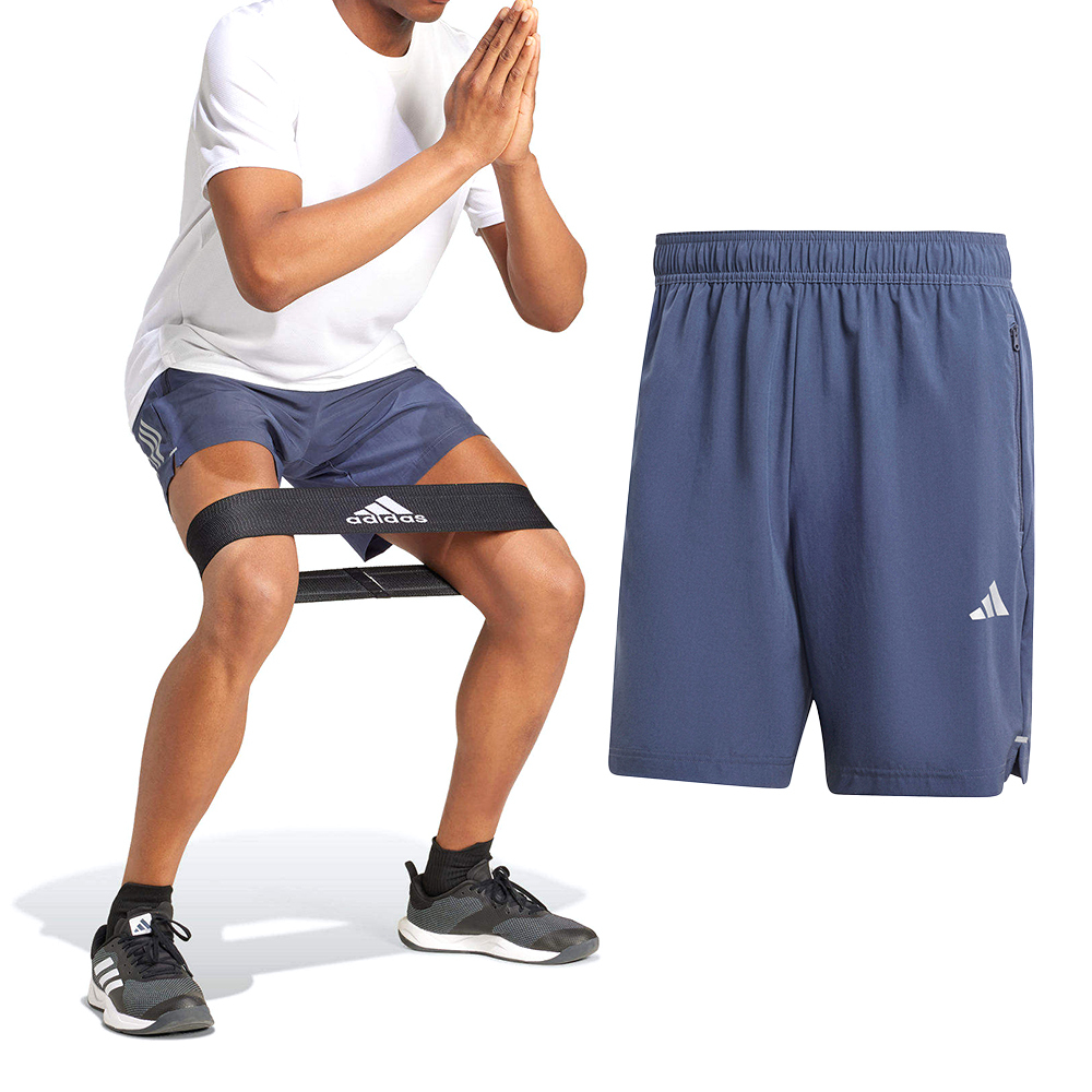 Adidas GYM+ 3S WV 男款 藍色 運動 休閒 吸濕 排汗 拉鍊 口袋 機能 訓練 短褲 IW5907