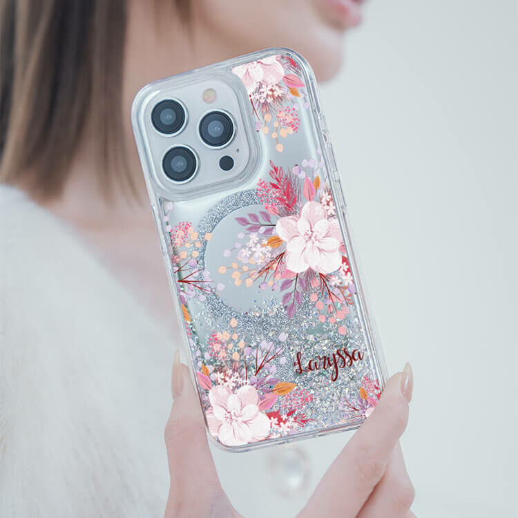 淡粉櫻花 (MagSafe磁吸) 閃耀鏡面殼 - (訂製名字) iPhone客製化手機殼