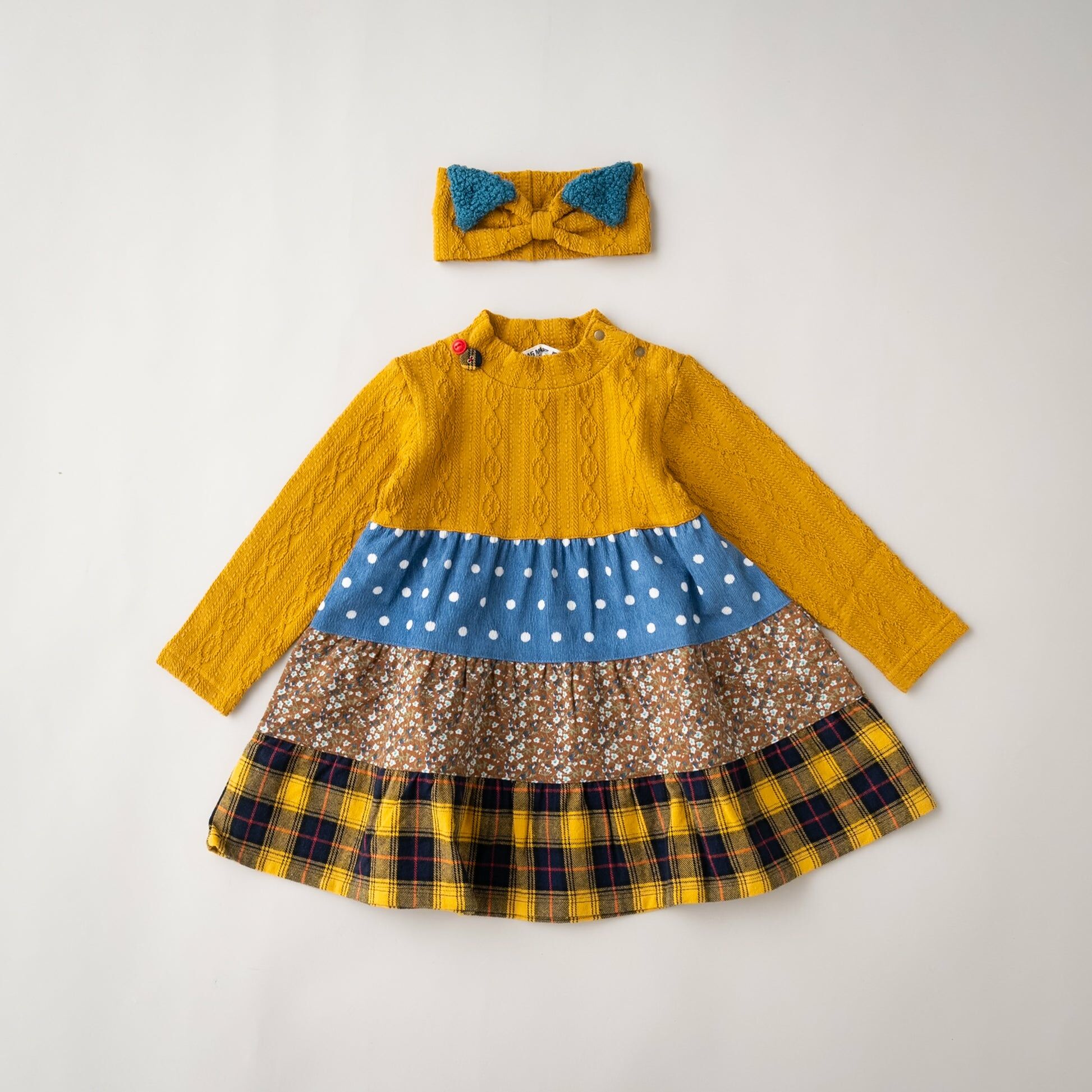 Rag-mart 黃色針織拼布連身裙連髮帶