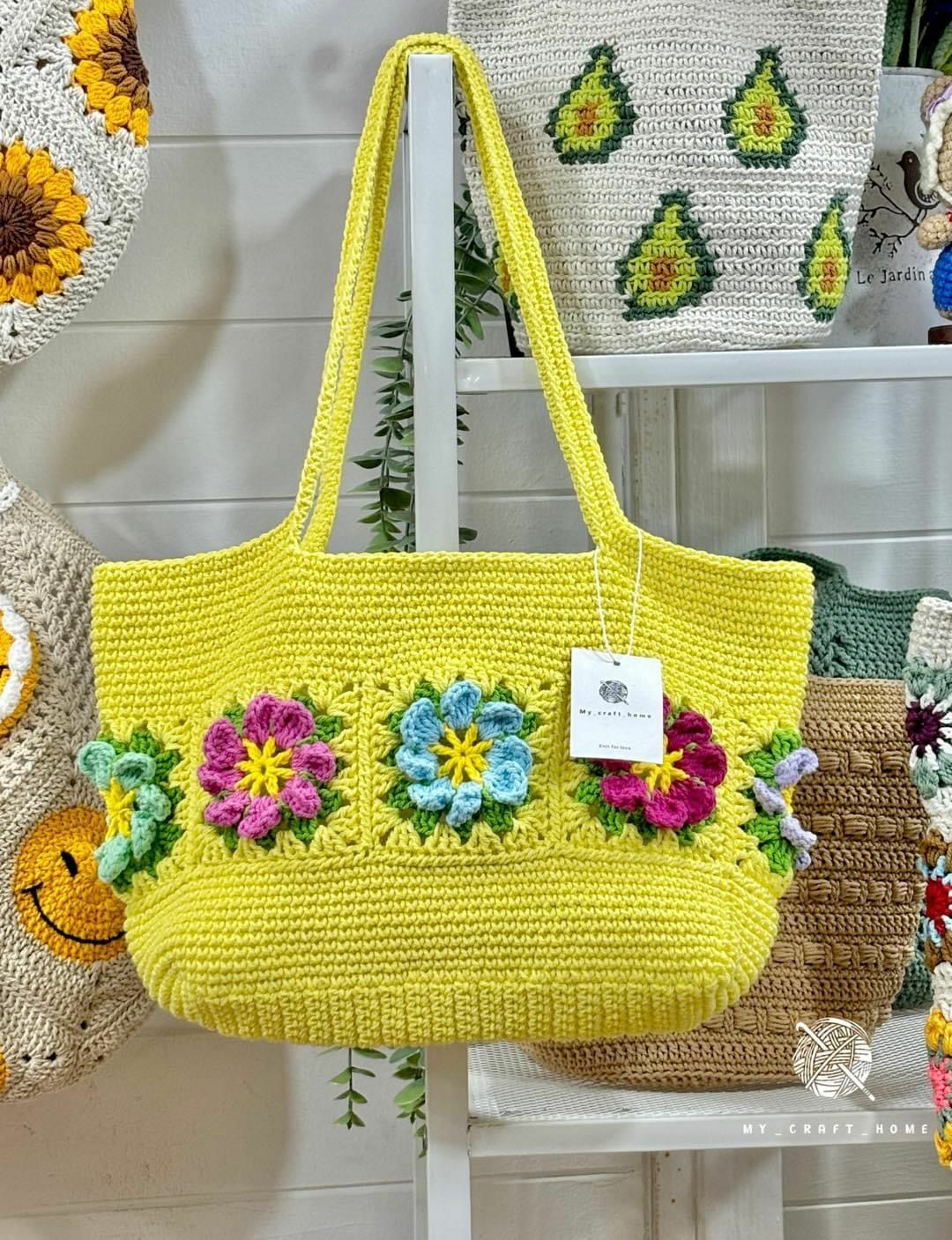 HAND MADE-彩色鈎花上肩袋