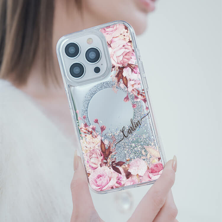 法式玫瑰 (MagSafe磁吸) 閃耀鏡面殼 - (訂製名字) iPhone客製化手機殼