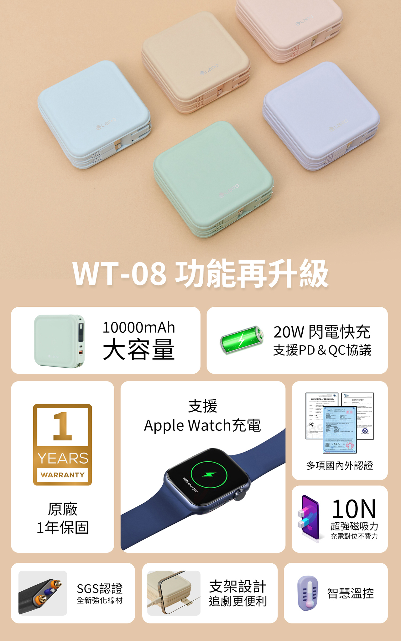 限量特別版 LaPO 超進化八合一 10000mAh 無線快充行動電源 WT-08