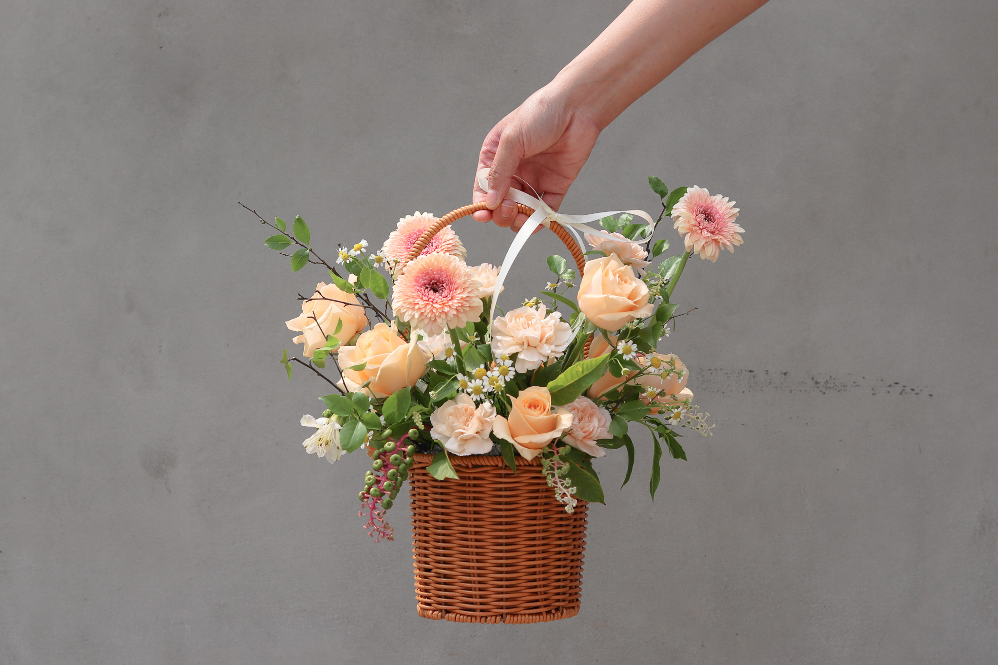 Blooming.sein 林粼花藝設計 提籃花 籐籃花 花禮 暖色系