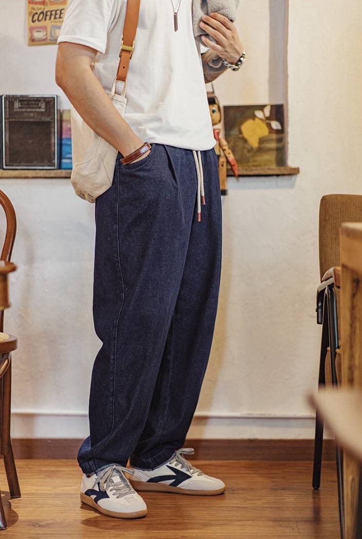 復古丹寧色百搭錐形牛仔褲