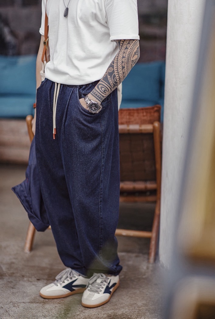 復古丹寧色百搭錐形牛仔褲