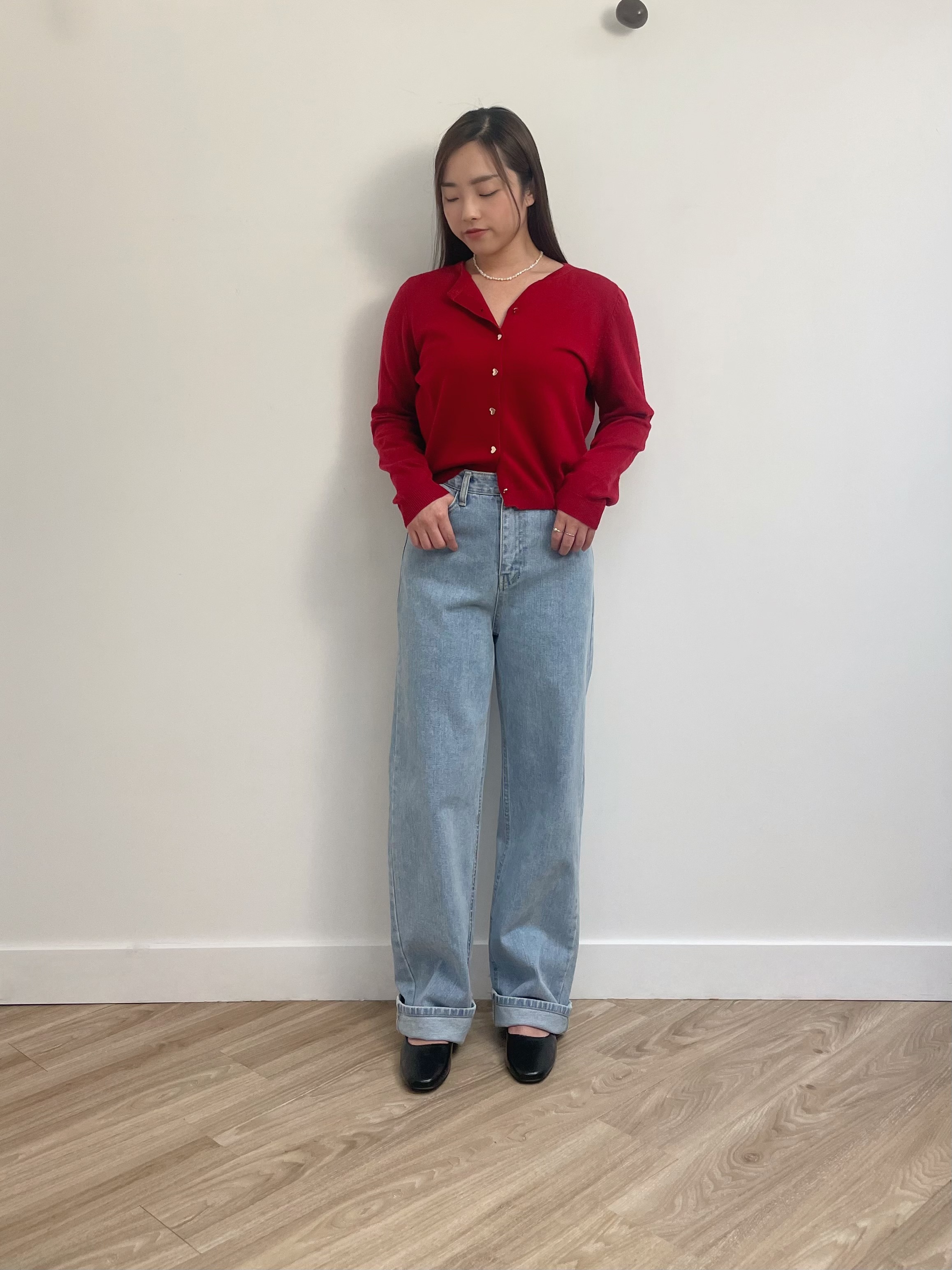 #228N95 360 °完美腿形高腰直闊筒落地牛仔褲 (2色)