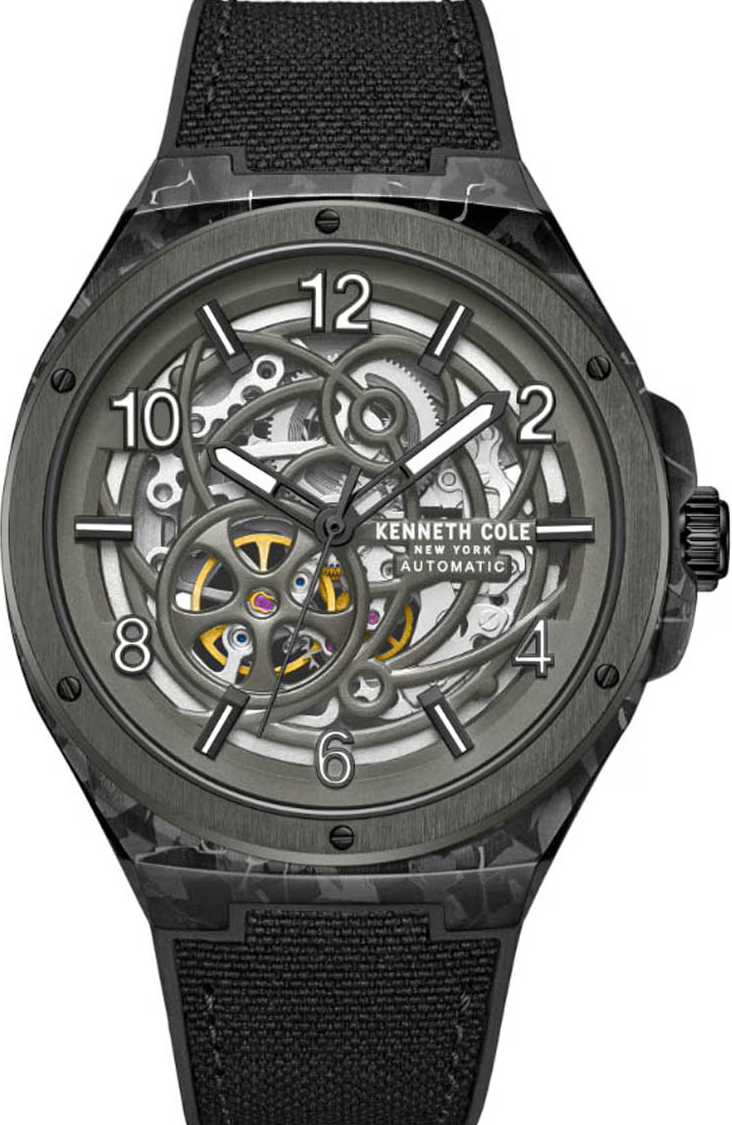 萬年鐘錶 - KENNETH COLE  美國紐約品牌  黑色迷彩錶框透視機芯機械橡膠錶帶男錶 KCWGZ0046302  錶徑43MM