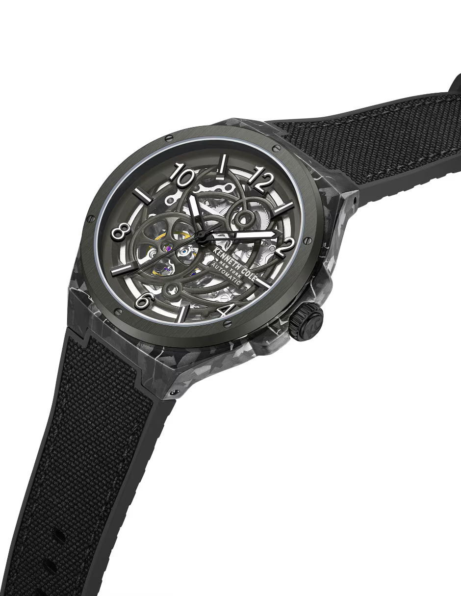 萬年鐘錶 - KENNETH COLE  美國紐約品牌  黑色迷彩錶框透視機芯機械橡膠錶帶男錶 KCWGZ0046302  錶徑43MM