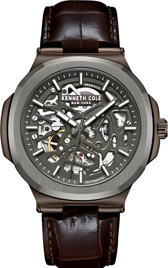 萬年鐘錶 - KENNETH COLE  美國紐約品牌  透視機芯機械皮革錶帶男錶 KCWGX0046203 錶徑46MM