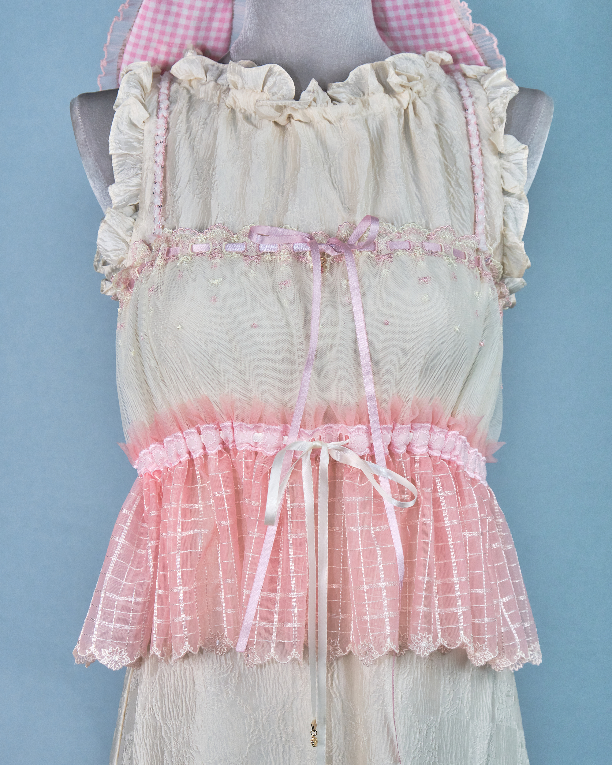 11267 The Tale About Garden Girl～Pink Check Laced Top